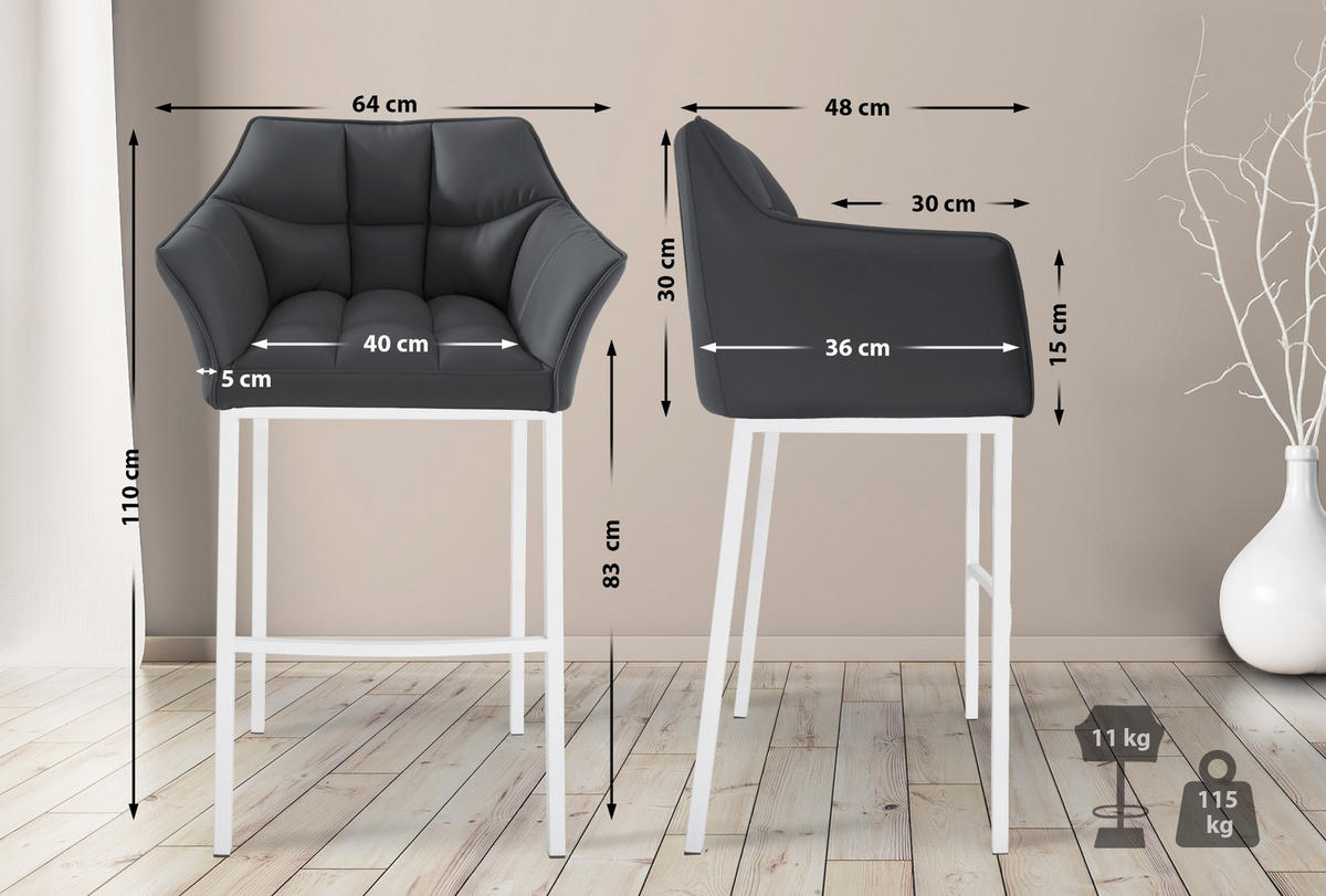 BARHOCKER Lederlook grau - Weiß/Grau, Textil/Metall (64/110/48cm) - CLP