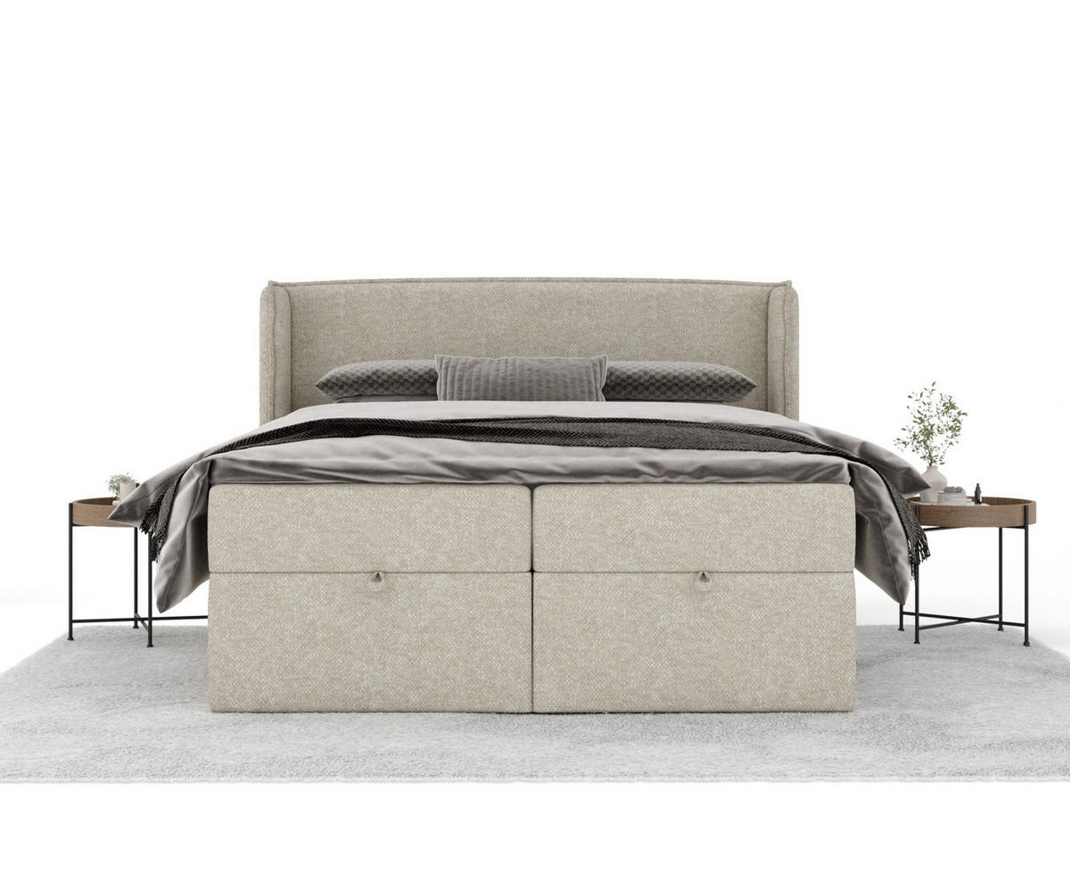 BOXBETT Passion Beige Grau 140/200 cm mit Matratze und Topper - Beige/Schwarz, Holz/Holzwerkstoff (140/200cm) - Maison de Reve