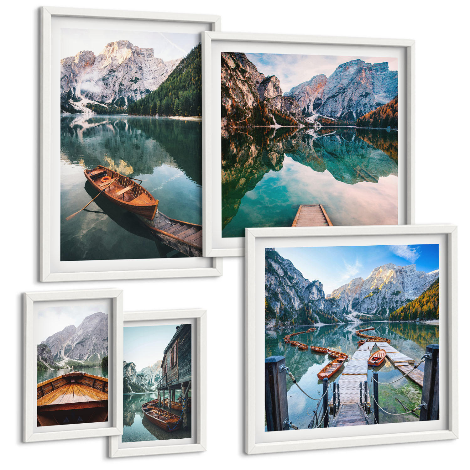BILDER SET 5er Set - 50x50 cm & 20x30 cm & 40x60 cm Weißer Rahmen - Zarte Rosenblüten für die Küche - Weiß, Kunststoff (40/60cm) - TULUP