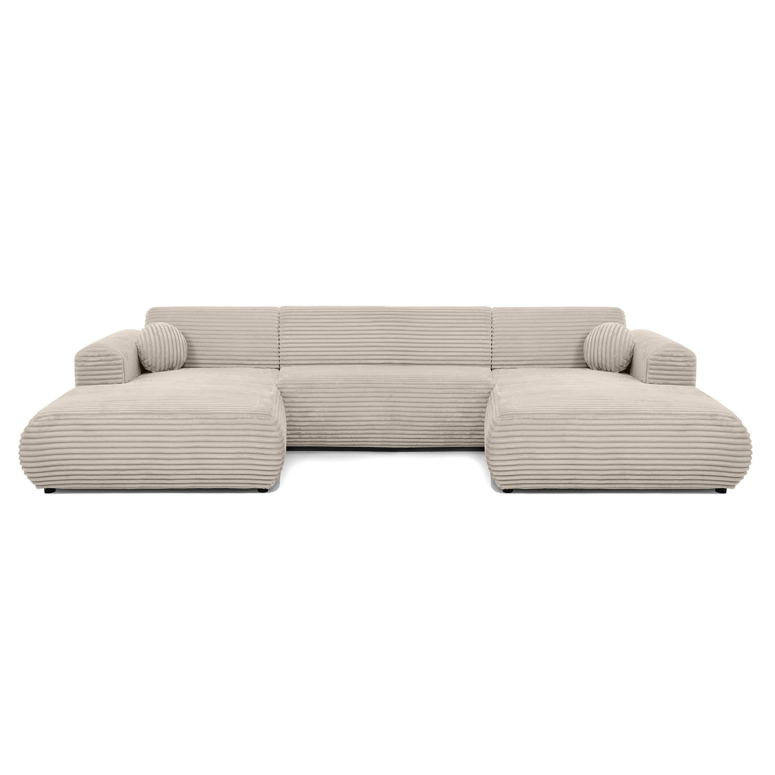 WOHNLANDSCHAFT Puerto U ohne Schlaffunktion, Beige, Cordstoff - Beige/Schwarz, Holzwerkstoff (363/76/170cm) - Beautysofa