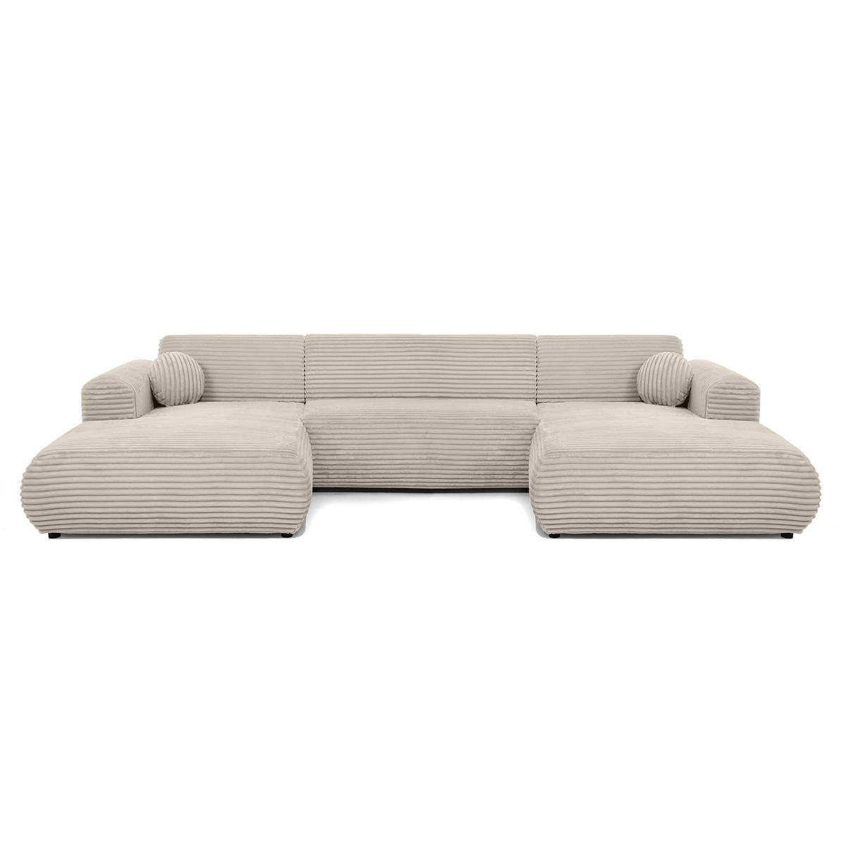 WOHNLANDSCHAFT Puerto U ohne Schlaffunktion, Beige, Cordstoff - Beige/Schwarz, Holzwerkstoff (363/76/170cm) - Beautysofa