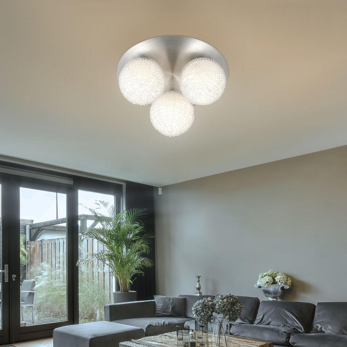 DECKENLEUCHTE Aluminium Glas Silber - Silberfarben, Glas (32/32/16.5cm) - Globo Lighting