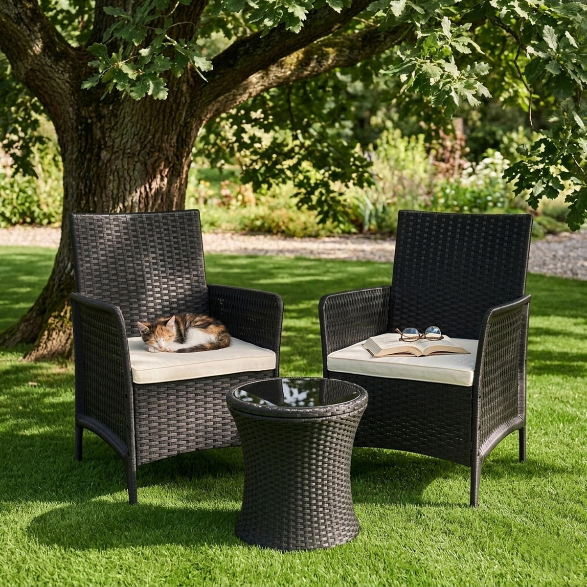 GARTENSTUHL 2er Set Schwarzer Rattan-Look - Schwarz, Kunststoff (54/84/57cm) - Mat-Haus