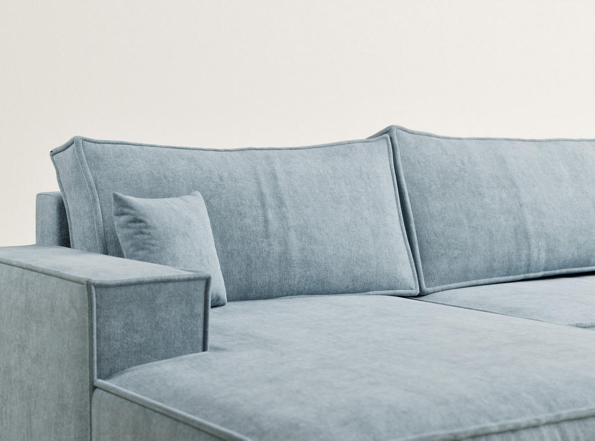 WOHNLANDSCHAFT Kyoto Hellblau Webstoff - Schwarz/Hellblau, Holz/Holzwerkstoff (398/70/148cm) - Maison de Reve