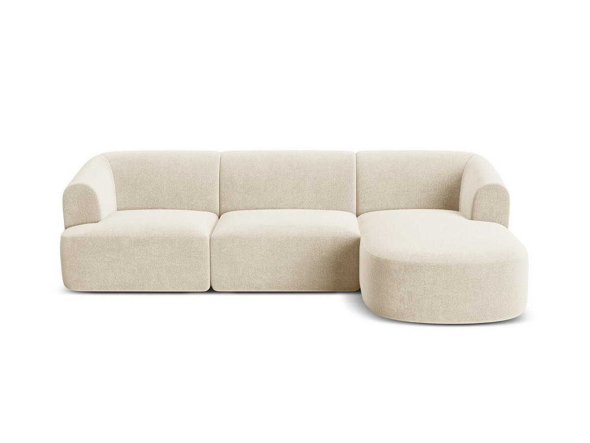 MODULARES-ECKSOFA rechts Campi aus Samt leichtes beige 4 Sitzplätze - Creme, Textil (156/256cm) - Cosmopolitan Design