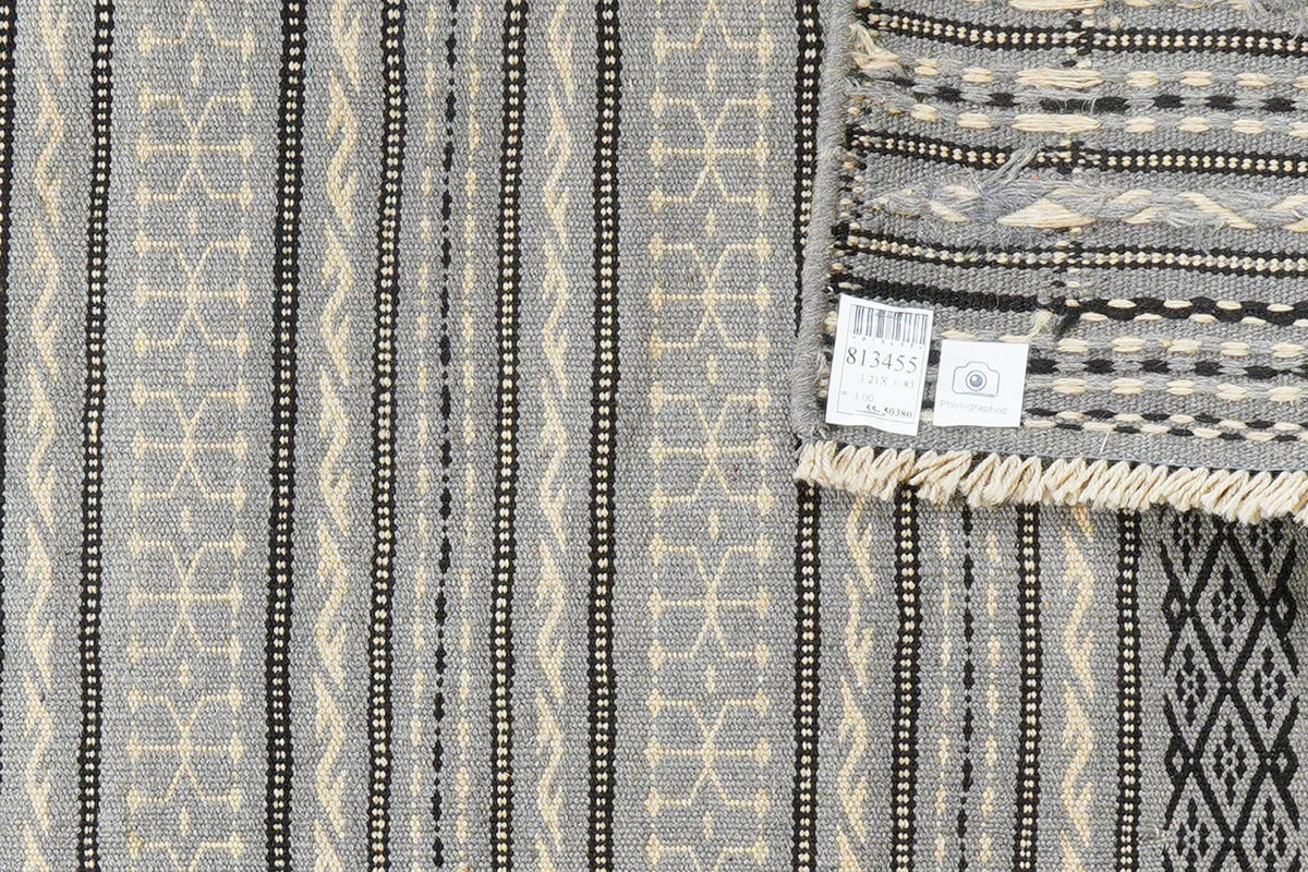 KELIM-TEPPICH handgewebt Kordi Grau, Schwarz 121/83 cm Schurwolle - Schwarz/Grau, Textil (83/121cm) - Looma