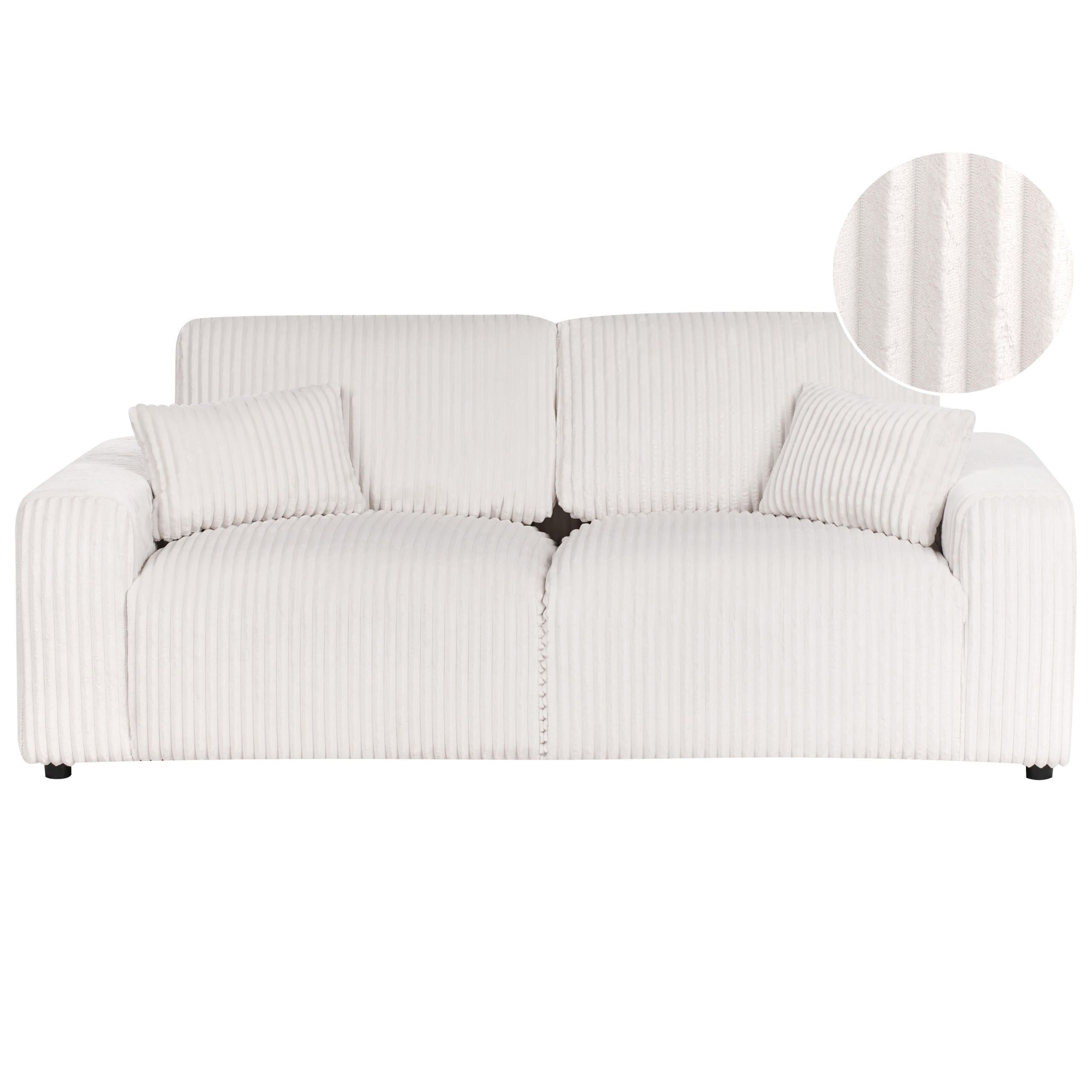 3-SITZER-SOFA Cord Cremeweiß Sandora - Creme, Textil (216/87/98cm) - Beliani