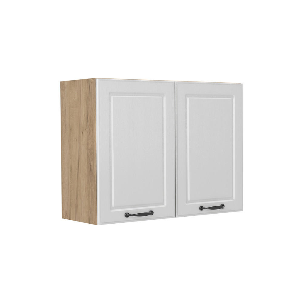 KÜCHENGLASSCHRANK R-Line, Weiß Landhaus/Goldkraft Eiche, 80 cm - Eichefarben/Weiß, Holzwerkstoff (80/60/31cm) - Vicco