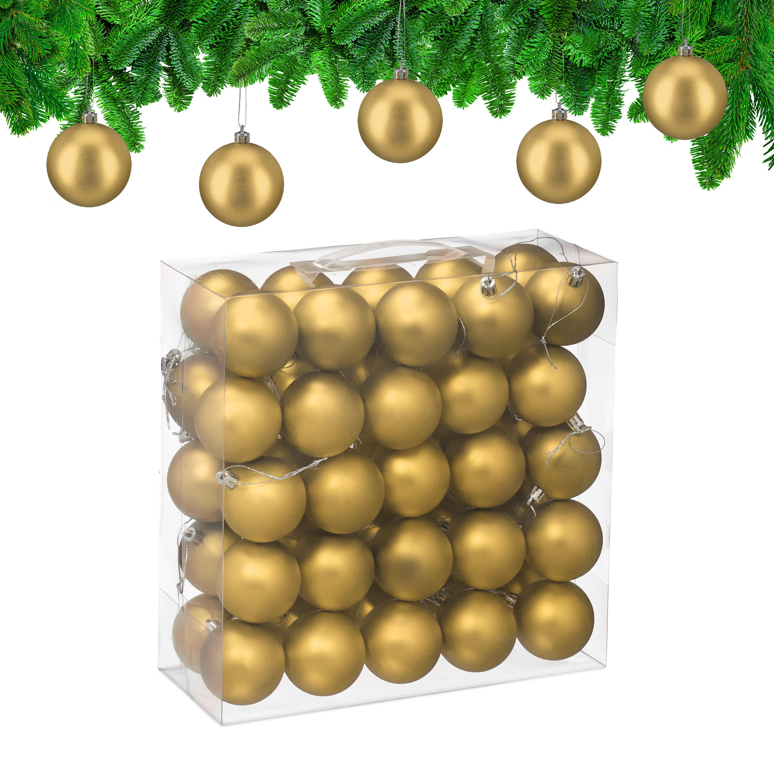 50XWEIHNACHTSKUGELN - Goldfarben, Kunststoff (6/7/6cm) - Relaxdays