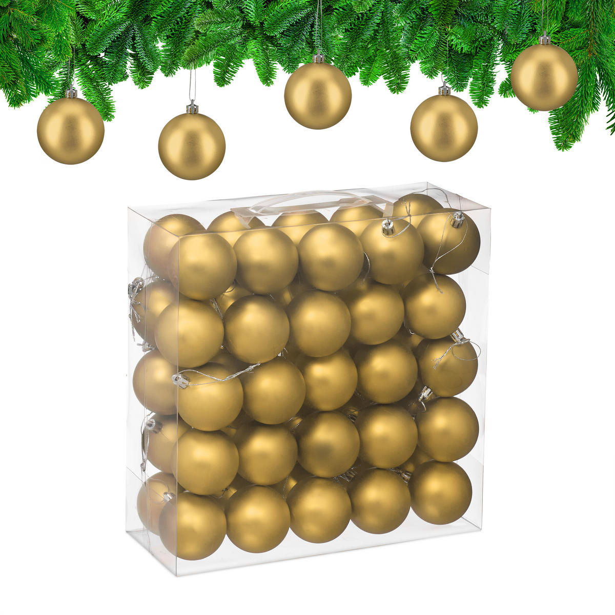 50XWEIHNACHTSKUGELN - Goldfarben, Kunststoff (6/7/6cm) - Relaxdays