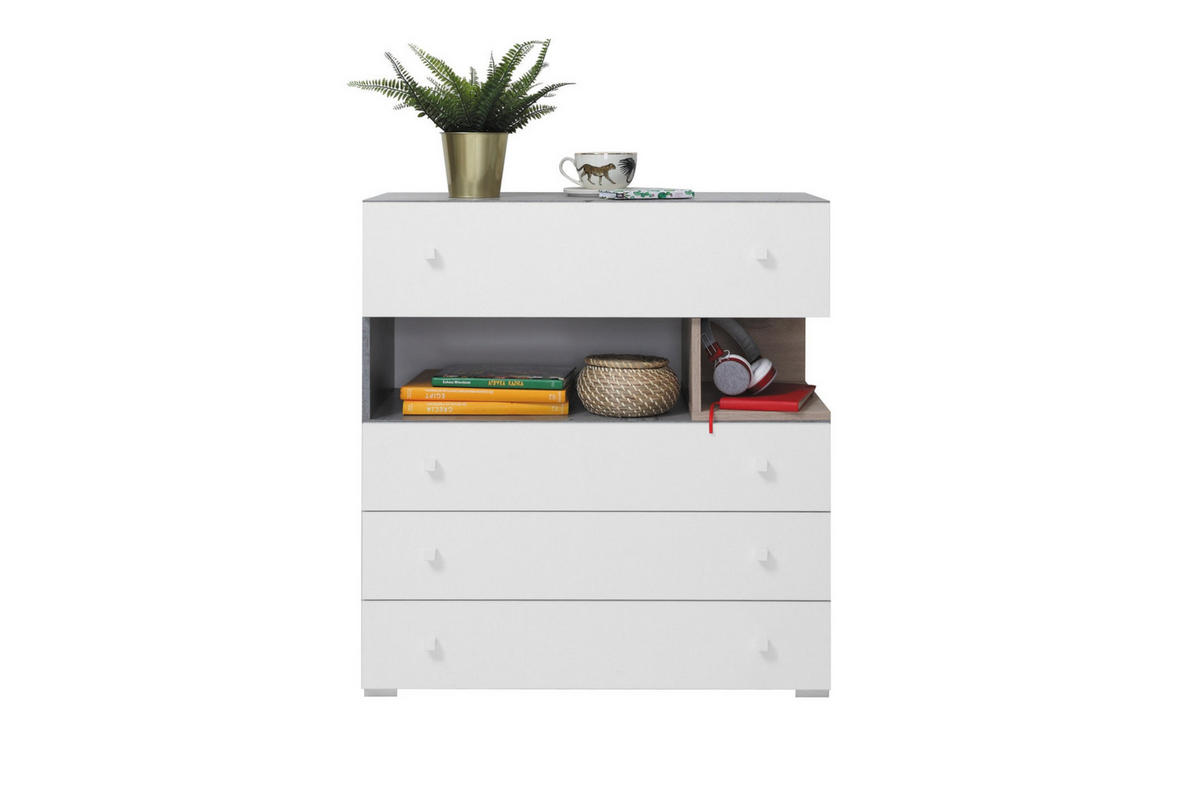 JUGENDZIMMER-SET SIMON B 3-teilig in Grau/Weiß/Eiche - Eichefarben/Weiß, Holzwerkstoff (290/190/55cm) - Deine Möbel 24