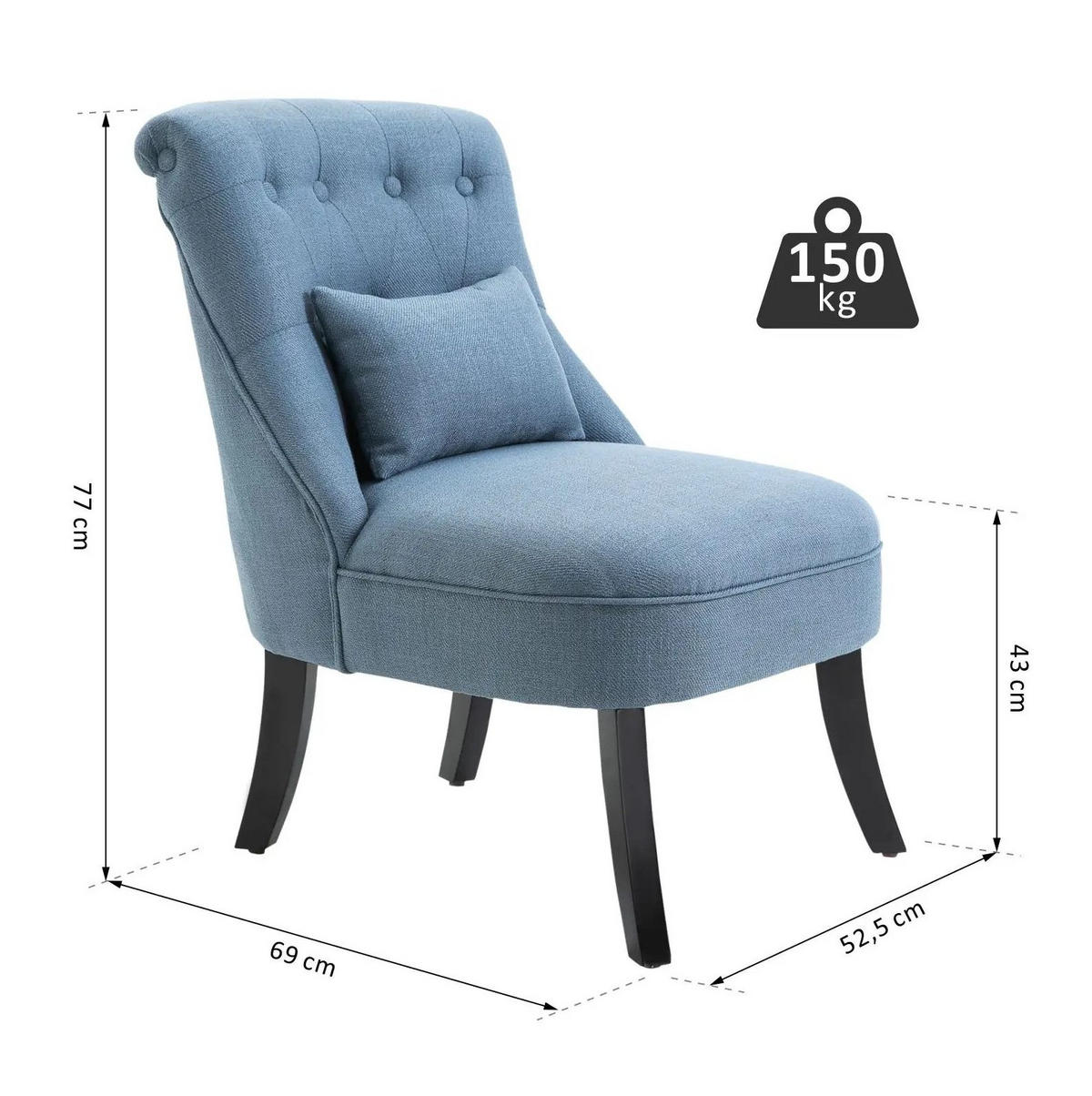 SESSEL 52.5/77/69 cm Blau aus Linen mit waschbarem Bezug - Blau, Textil (69/77/52.5cm) - OKMYHOME