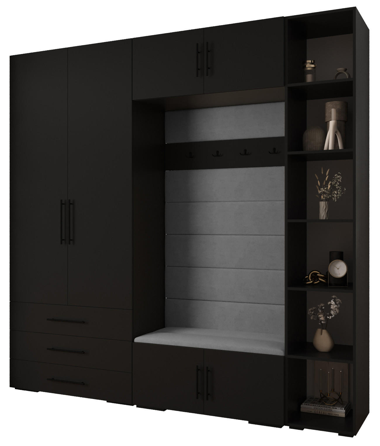 Abiks Möbel Garderoben-Set Schwarz, Grau, Schwarz 240x236.7x47 cm