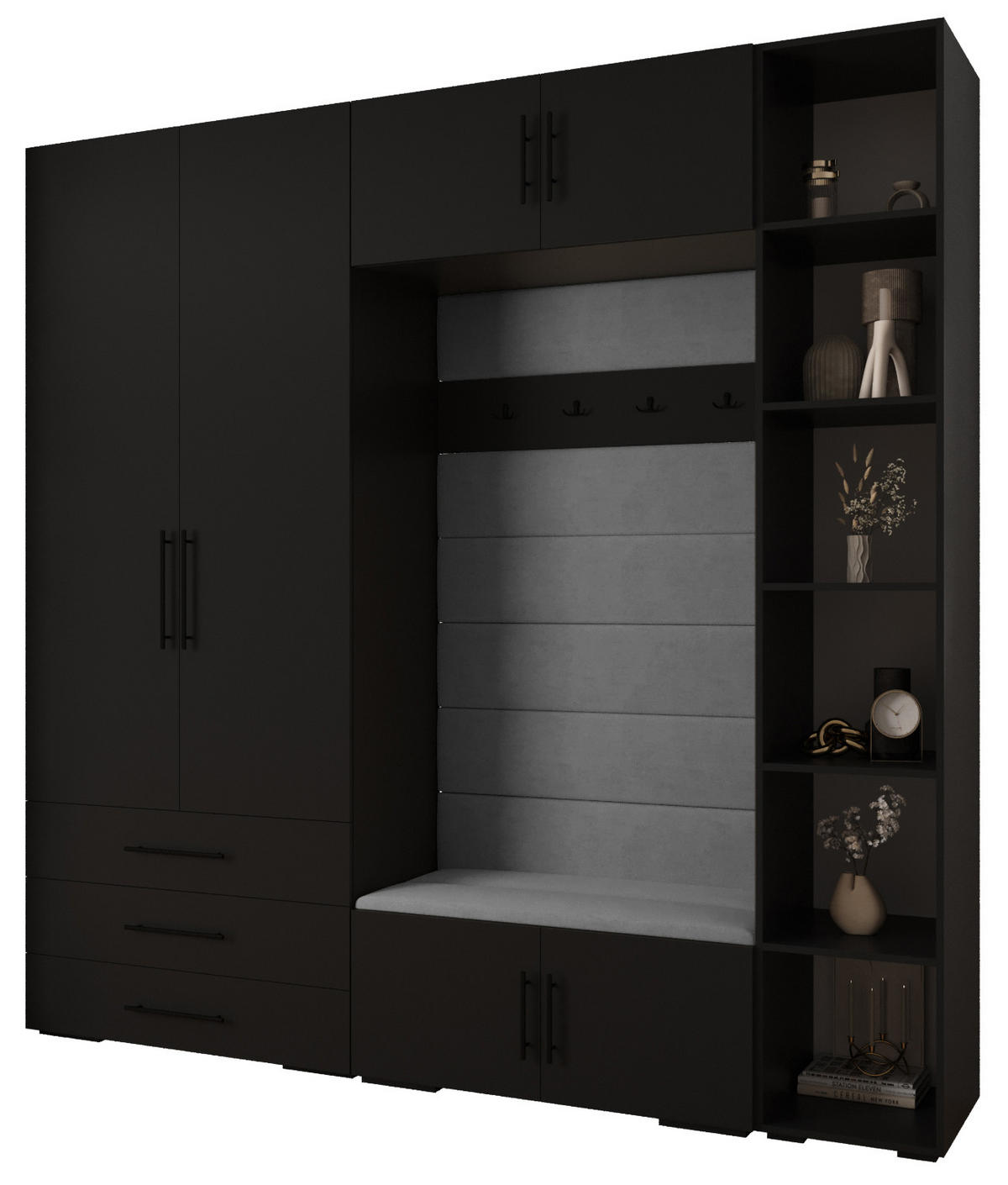 GARDEROBEN-SET 236,7/240/47 - Schwarz/Grau, Holz/Kunststoff (240/236.7/47cm) - Abiks Möbel