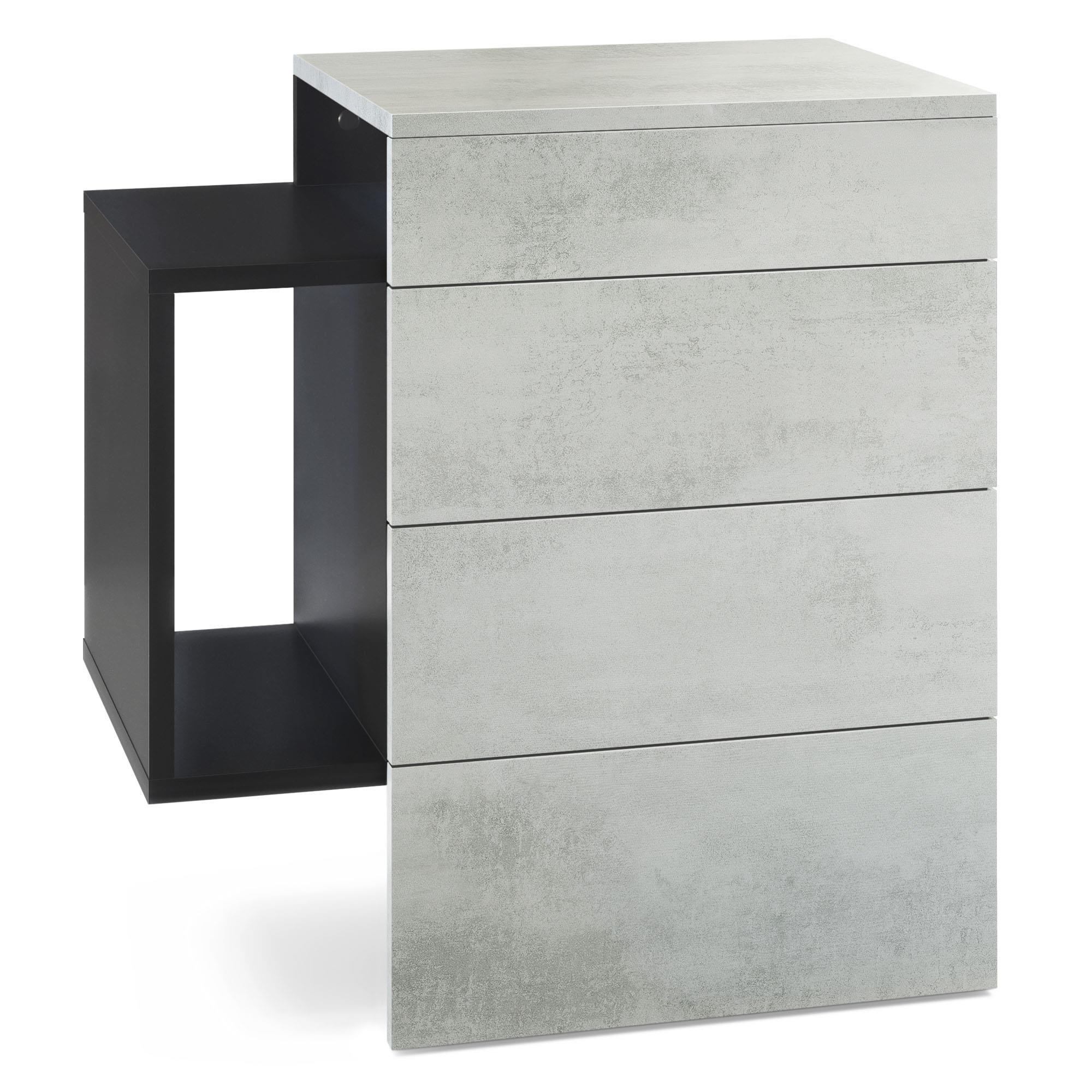 NACHTTISCH Queens Front in Beton Oxid Optik - Hellgrau, Holzwerkstoff (60/63/36cm) - Vladon