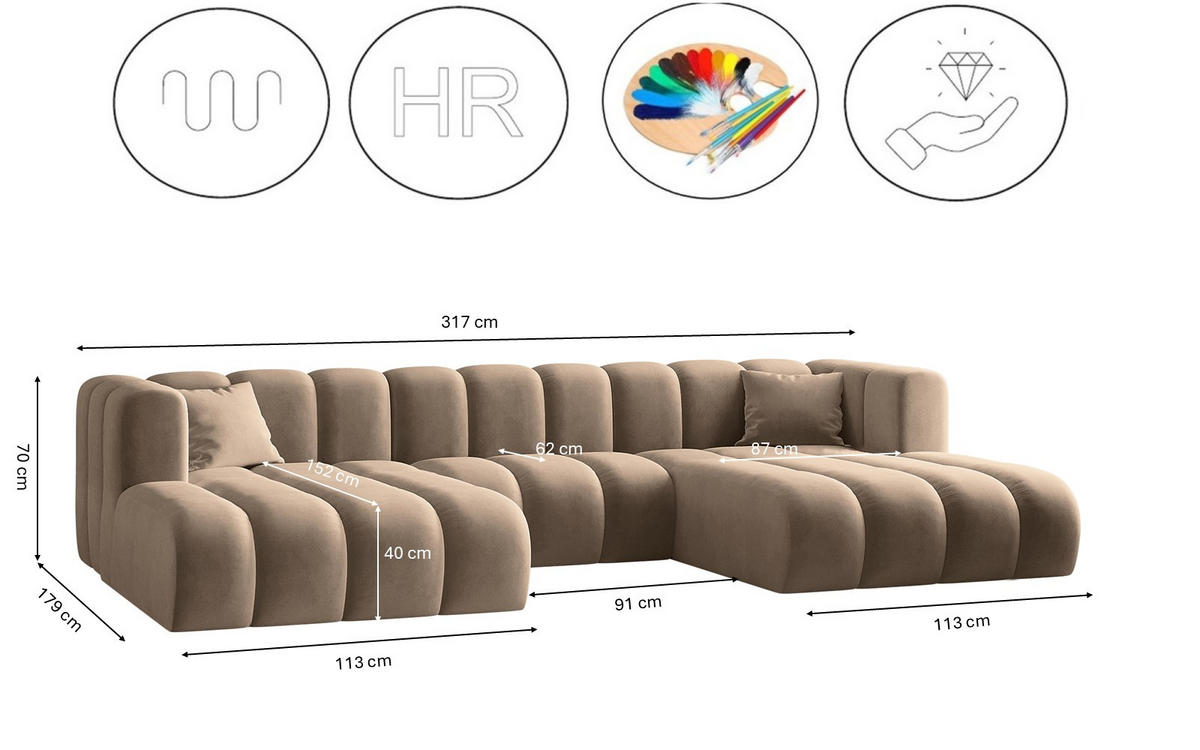 ECKSOFA U-from Grand modular Stoff Salvador Dunkelbeige - Cappuccino, Holz (317/179cm) - Kaiser Möbel