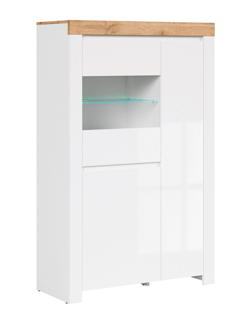 Feldmann-Wohnen Vitrine Weiß Hochglanz, Eiche Wotan 98x157x42 cm