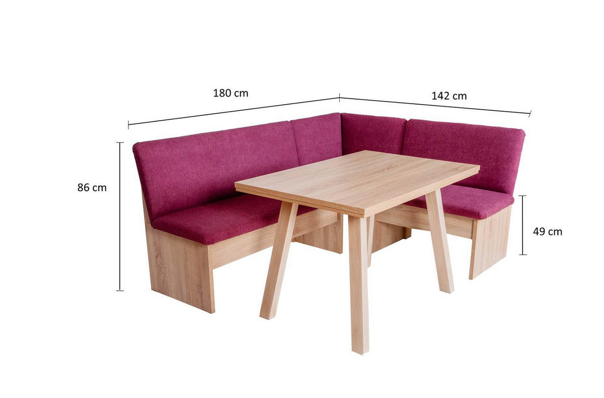 ECKBANKGRUPPE Die Vielseitige Tisch III - Eichefarben/Violett, Holzwerkstoff/Buchenholz (145/86/185cm) - Kundler Home