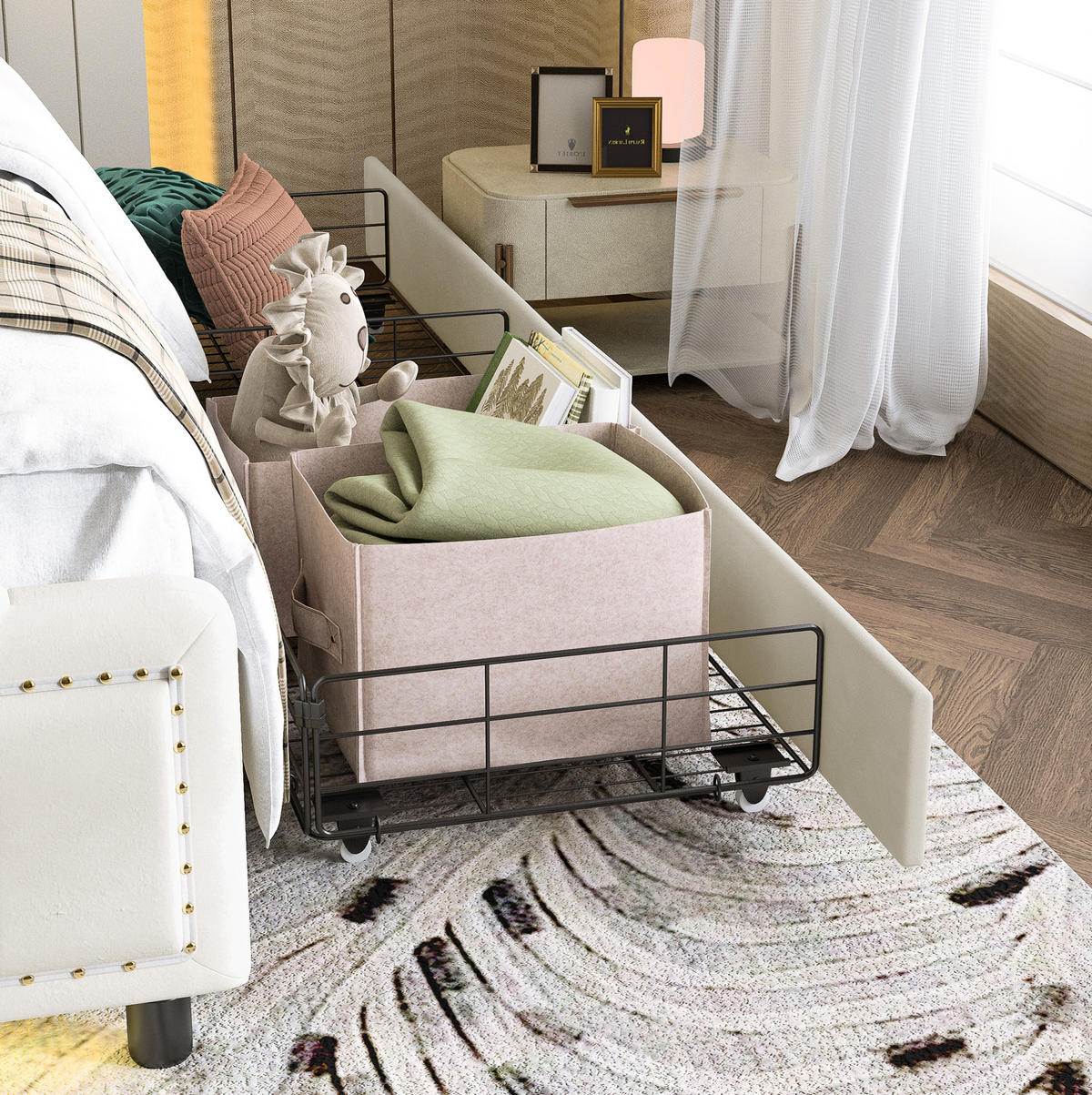 POLSTERBETT 160/200 cm Beige aus Samt mit Schubladen - Beige, Textil (160/200cm) - OKMYHOME