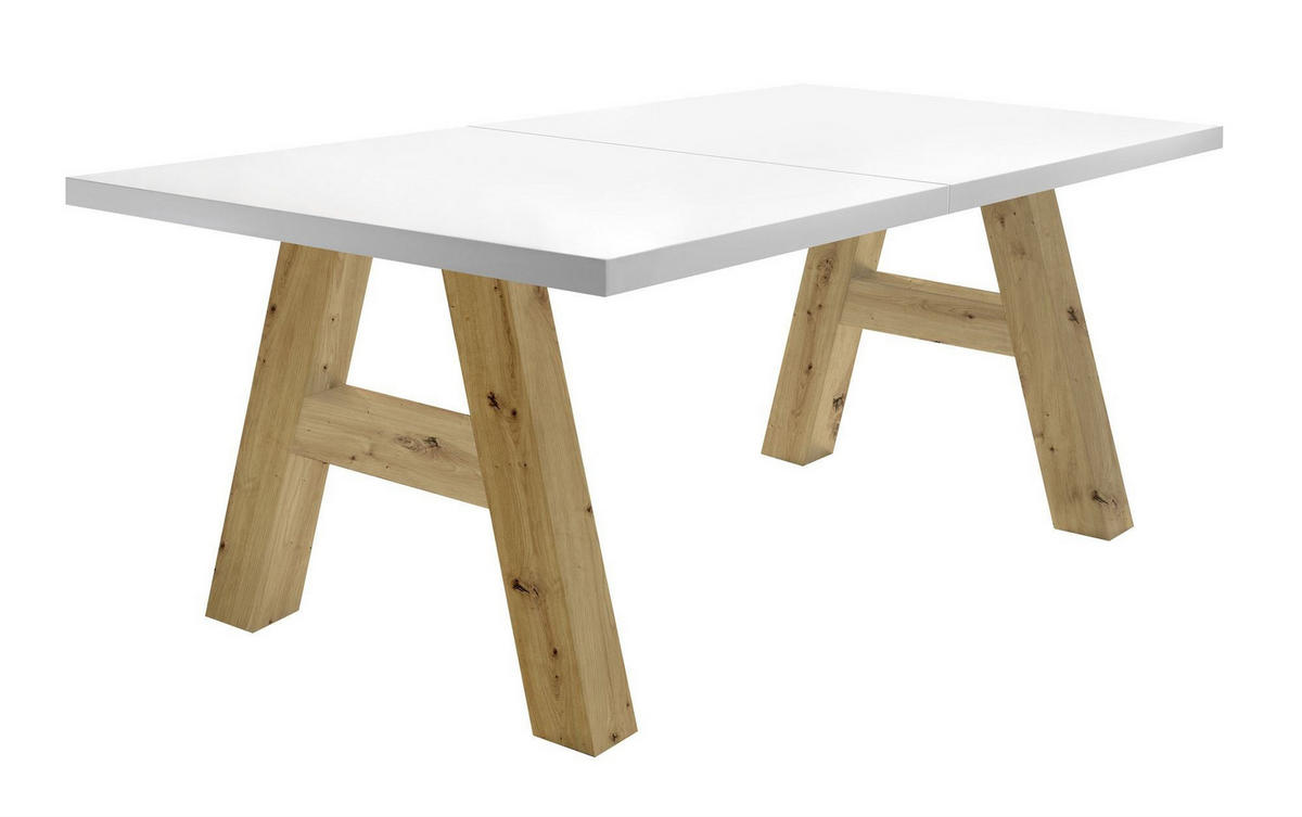 ESSTISCH ausziehbar Elia 1 160 x 90 x 75 Esszimmertisch Asteiche/Weiß Matt Lack - Weiß, Holz (160/90/75cm) - 58aufmkessel
