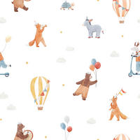 VLIESTAPETE Gentle Friends, Tiere und Heißluftballons 50cm x 10m, Mehrfarbig - Multicolor, Papier (50/1000cm) - Lilipinso