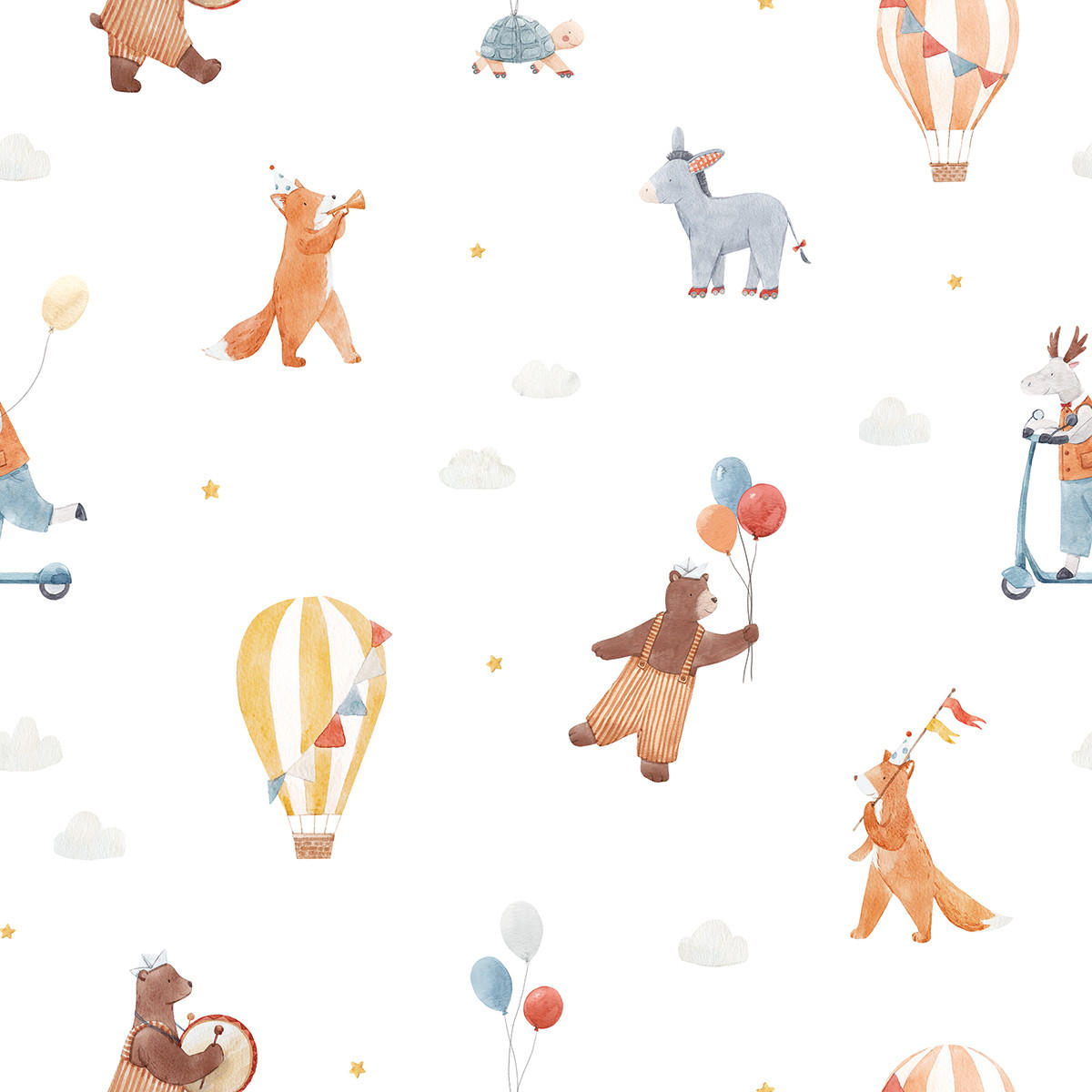 VLIESTAPETE Gentle Friends, Tiere und Heißluftballons 50cm x 10m, Mehrfarbig - Multicolor, Papier (50/1000cm) - Lilipinso