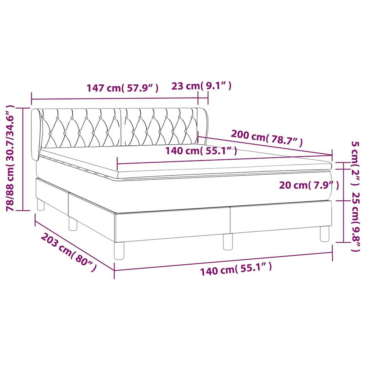 BOXSPRINGBETT 140/200 Cm Grau Gewebe - Grau, Textil (147/203cm) - vidaXL