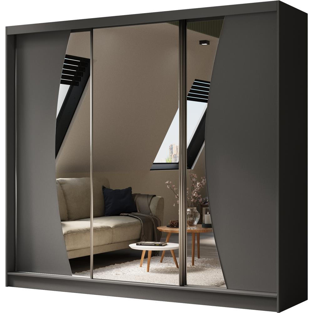 SCHWEBETÜRENSCHRANK Vox 240/216/61 graphit mit Spiegel und Schubladen - Graphitfarben, Holzwerkstoff (240/216/61cm) - Beautysofa