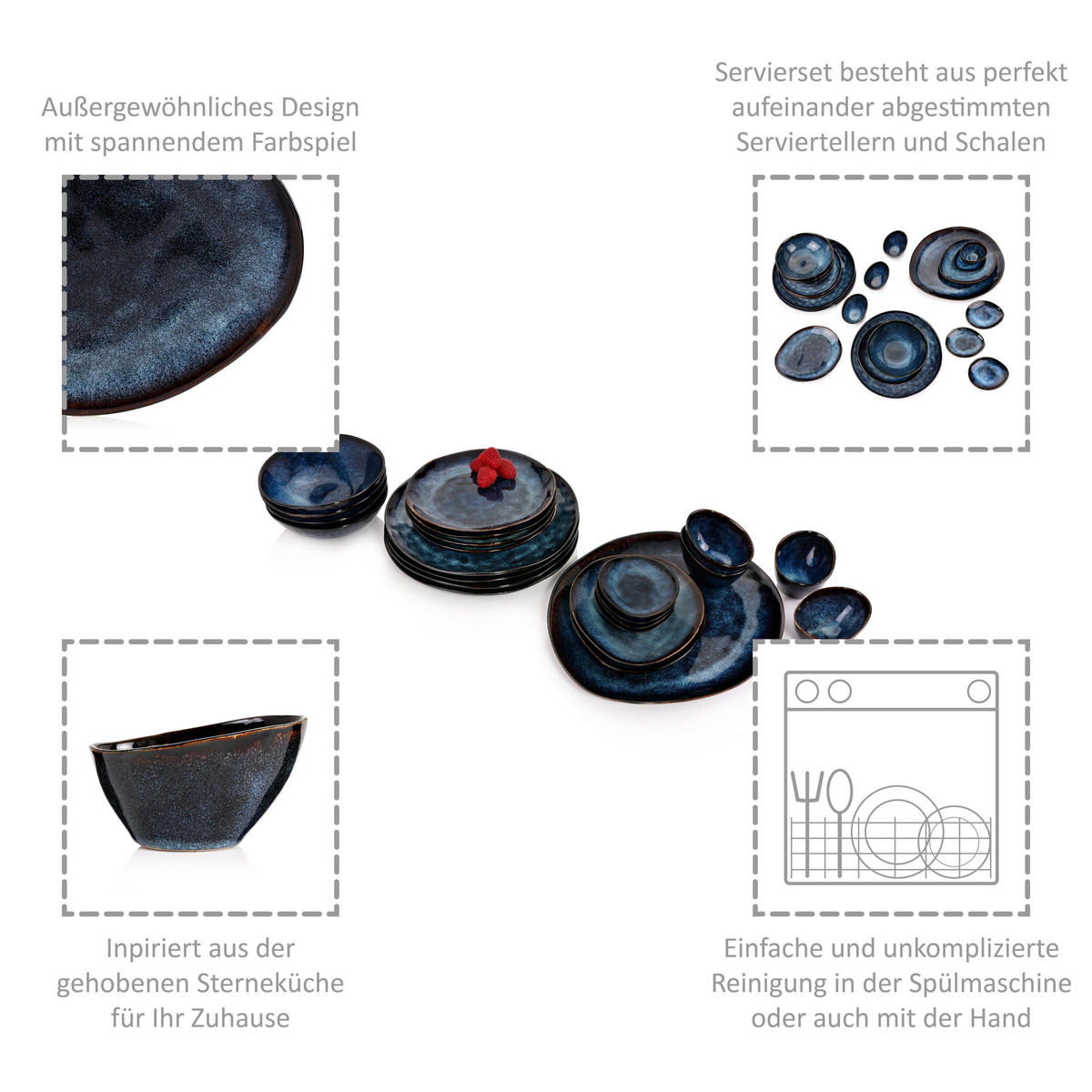 KOMBISERVICE TOKIO - 23 teilig aus Steingut - Dunkelblau, Keramik (37.5/33.5/40cm) - Sänger