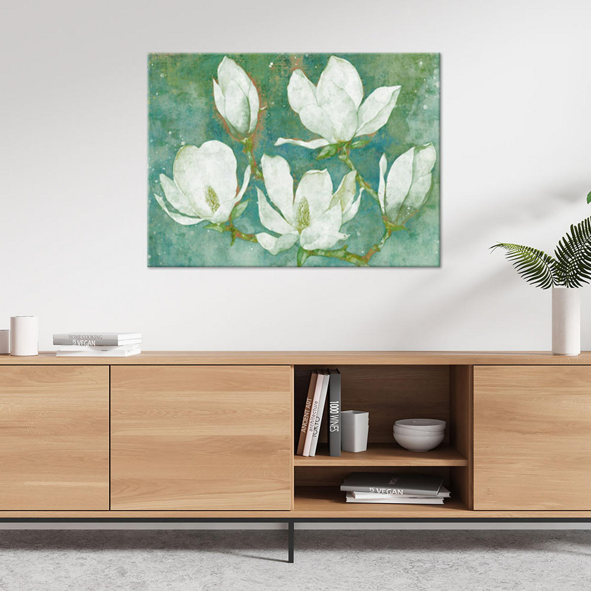 WANDBILD blühende magnolien abstrakt - Grün, Textil (60/40cm) - Feeby