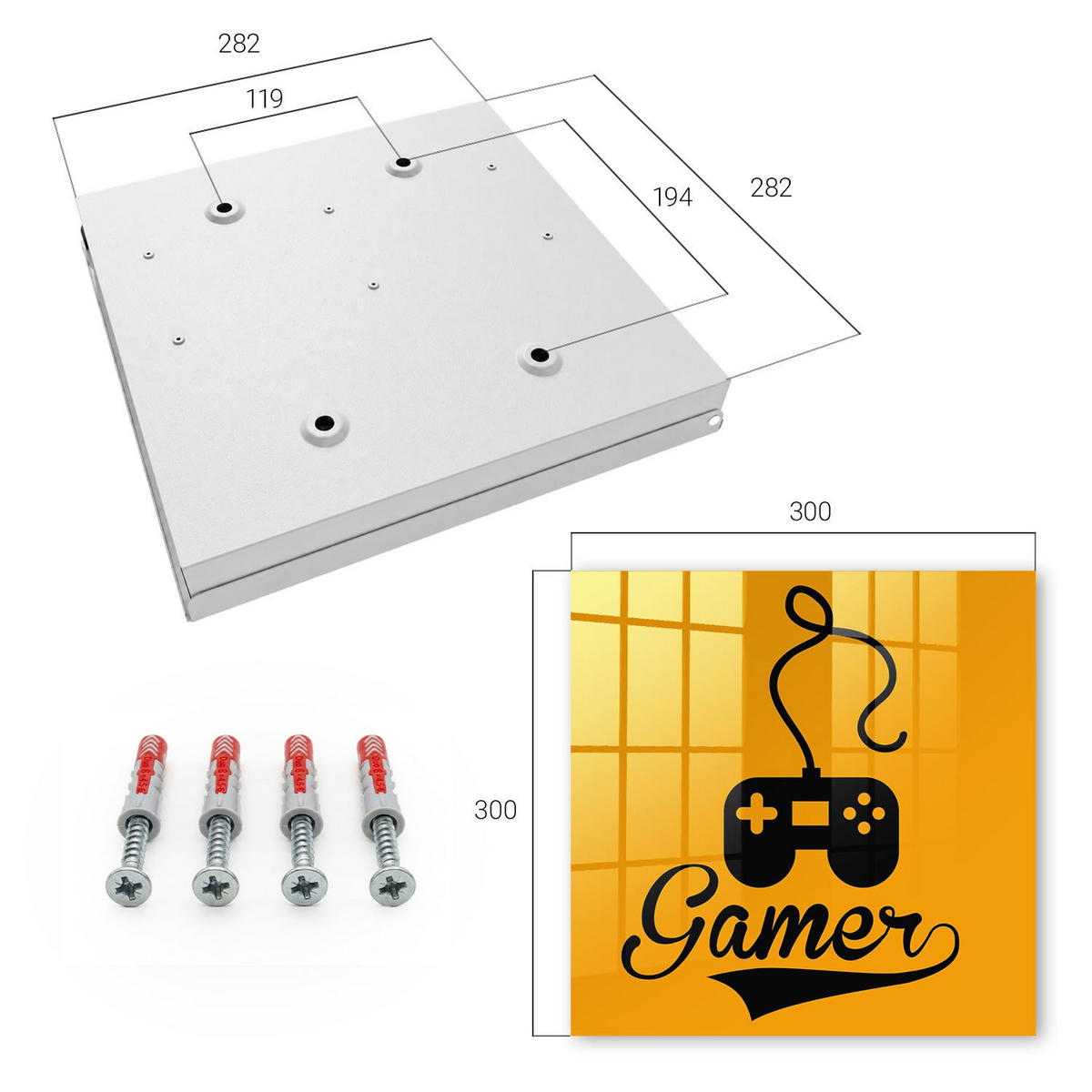 SCHLÜSSELBOX Weiß 30x30 cm – Türöffnung nach rechts - Pad und das Wort GAMER - Orange, Metall (30/30/5cm) - TULUP
