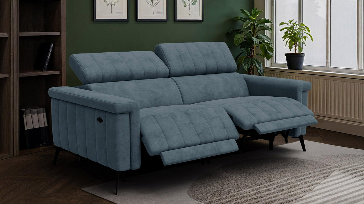 RELAXSOFA NORDEL 3-Sitzer, blaugrau - Blaugrau/Schwarz, Holz/Textil (194/80/105cm) - Courtois Laville