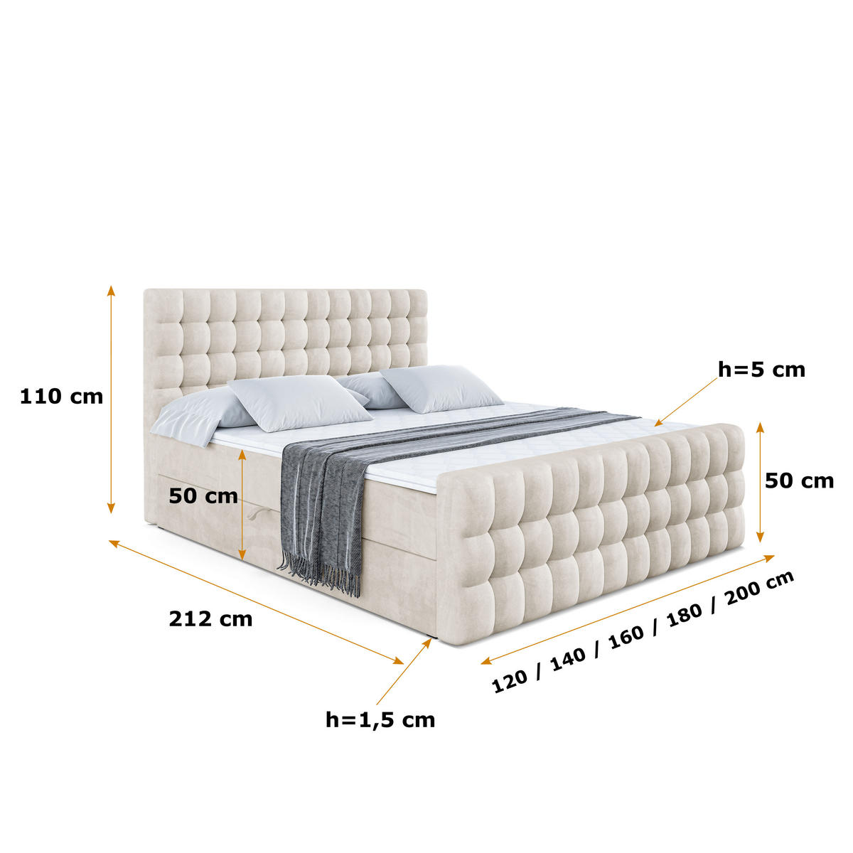 BOXBETT VIONE-Z - 200 x 200 - H3 - Ecru - Ecru, Holzwerkstoff (200/200cm) - ALTDECOR