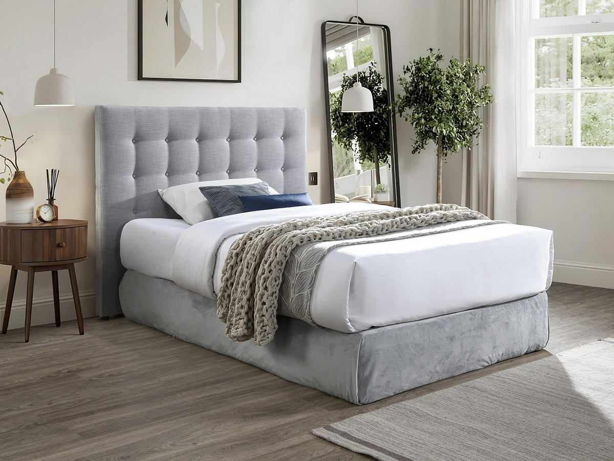 POLSTER-BETTKOPFTEIL - 140 cm - Stoff - Hellgrau - FRANCESCO - Hellgrau, Textil (144/125/9.5cm) - Vente-Unique