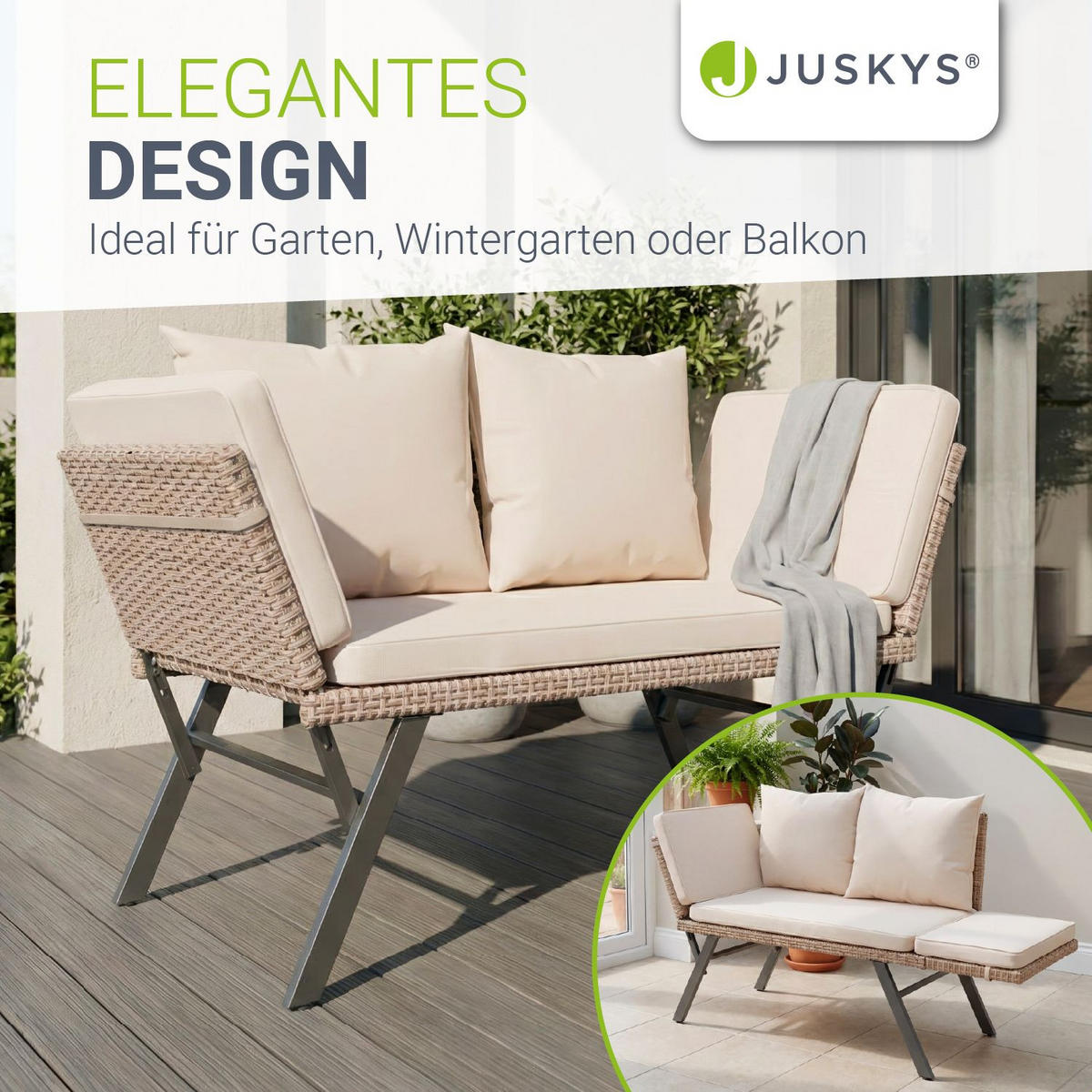 GARTENBANK Calvia klappbar creme/sand - Creme, Kunststoff/Metall - Juskys