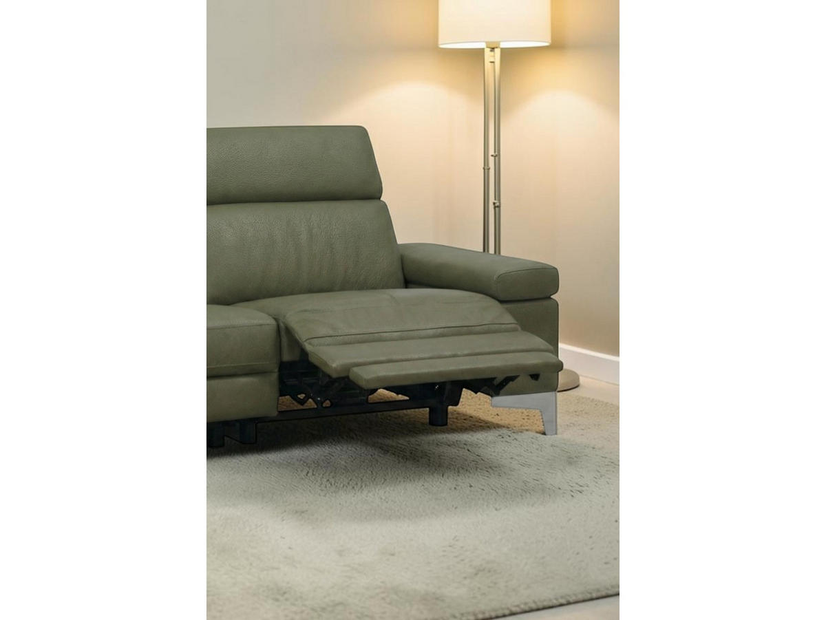 3-SITZER Sofa Talisman Echtleder mit 1 x Relaxfunktion Olivgrün - Olivgrün, Leder/Metall (216/80/100cm)