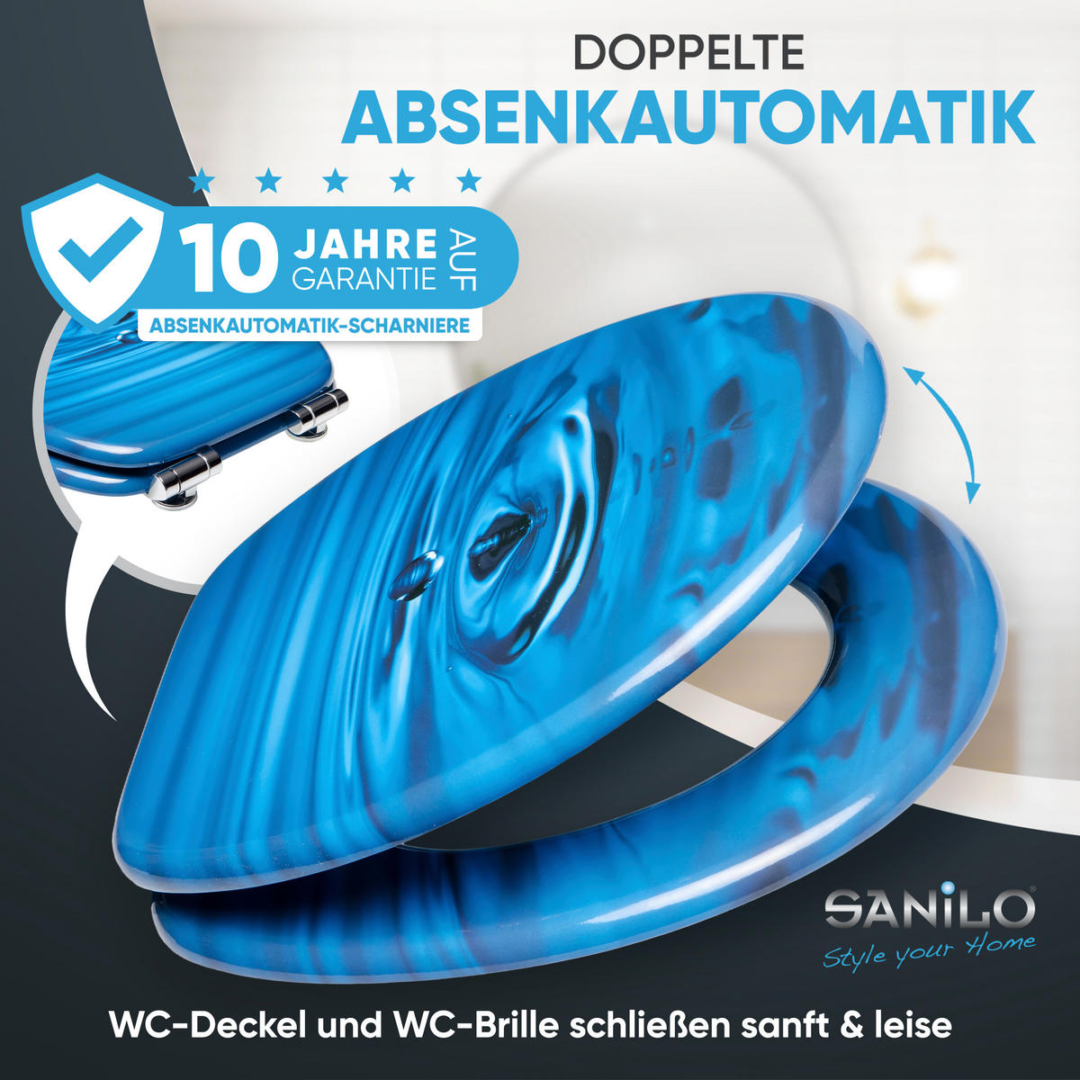 WC-SITZ mit Absenkautomatik Tropfen - Blau, Holzwerkstoff (38/6/47cm) - Sanilo