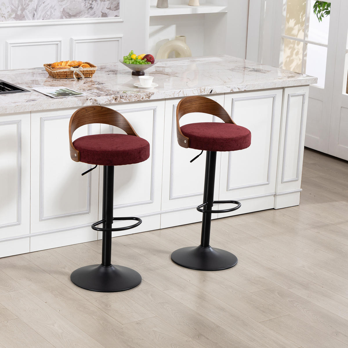 BARHOCKER drehbar höhenverstellbar 62-83 cm Wine Red 2er-Set - Rot, Metall (42/77/42.5cm) - Meubliv