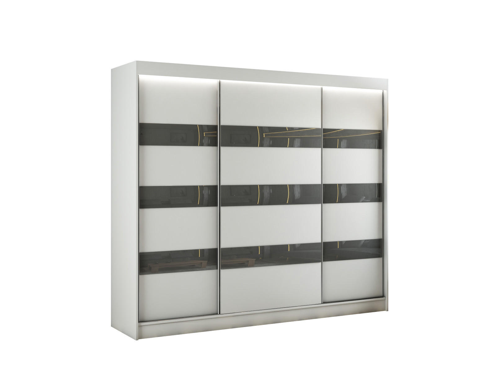 KLEIDERSCHRANK SOLTI mit LED - 250 cm - Weiß|Grau - Weiß/Grau, Holzwerkstoff (250/215/61cm) - ALTDECOR