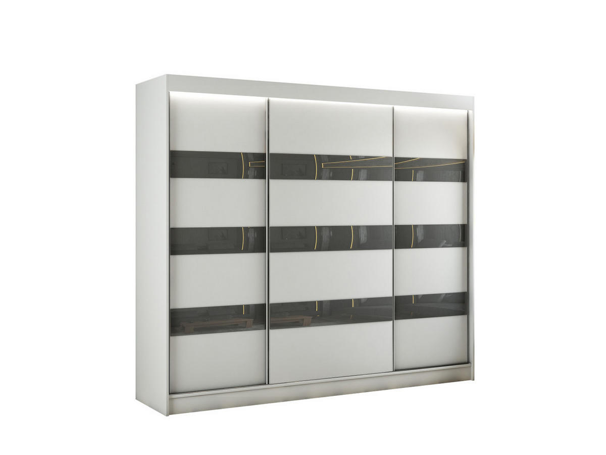 KLEIDERSCHRANK SOLTI mit LED - 250 cm - Weiß|Grau - Weiß/Grau, Holzwerkstoff (250/215/61cm) - ALTDECOR