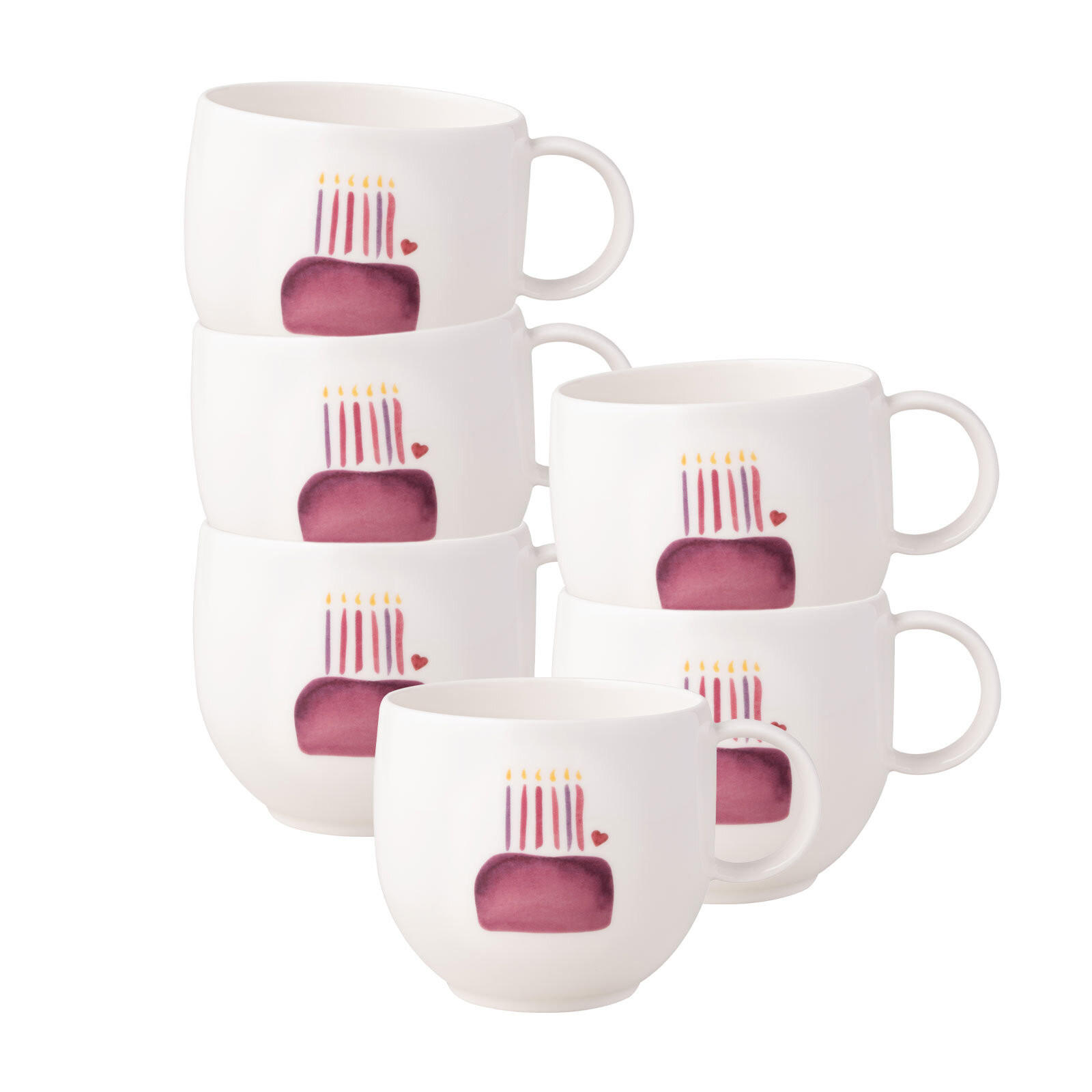 HENKELBECHER HAPPY BIRTHDAY With Love weiß-rot 290 ml 6er Set - Rot/Weiß, Keramik (0.29L) - Villeroy & Boch