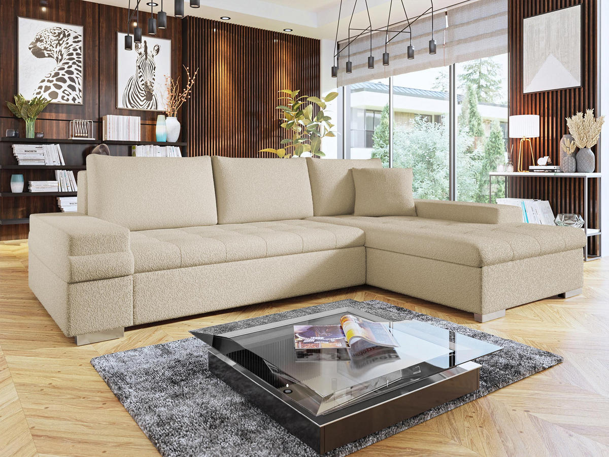 ECKSOFA Bangkok Mini Premium - Silberfarben/Creme, Holz/Textil (274/182cm) - MIRJAN24