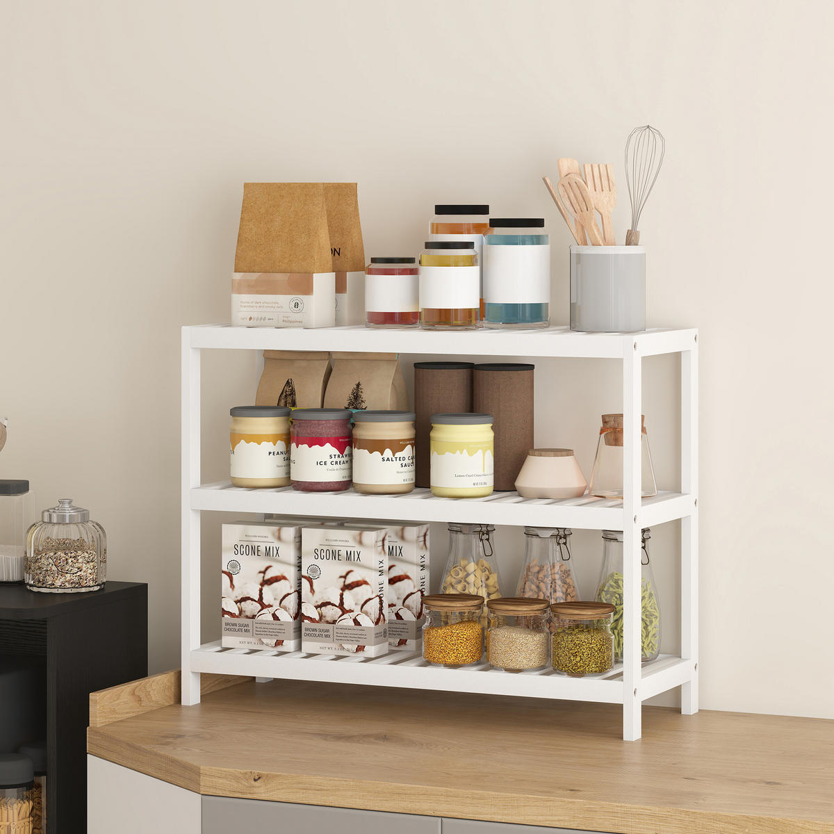 SCHUHREGAL mit 3 Ebenen, Schuhablage aus Bambus, Schuhständer für 9 Paar Schuhe - Weiß, Holz/Bambusholz (26/55/70cm) - HOMCOM