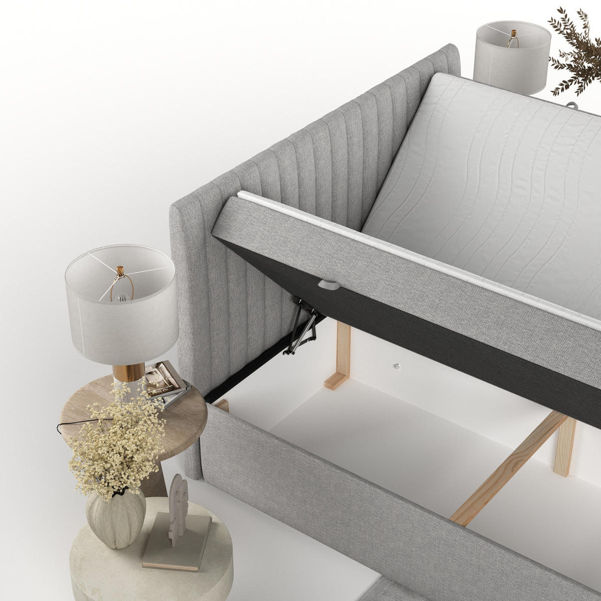 BOXBETT Maldon 180/200 cm Graubeige im Megan Stoff - Schwarz/Grau, Holz/Holzwerkstoff (180/200cm) - AltaBeds