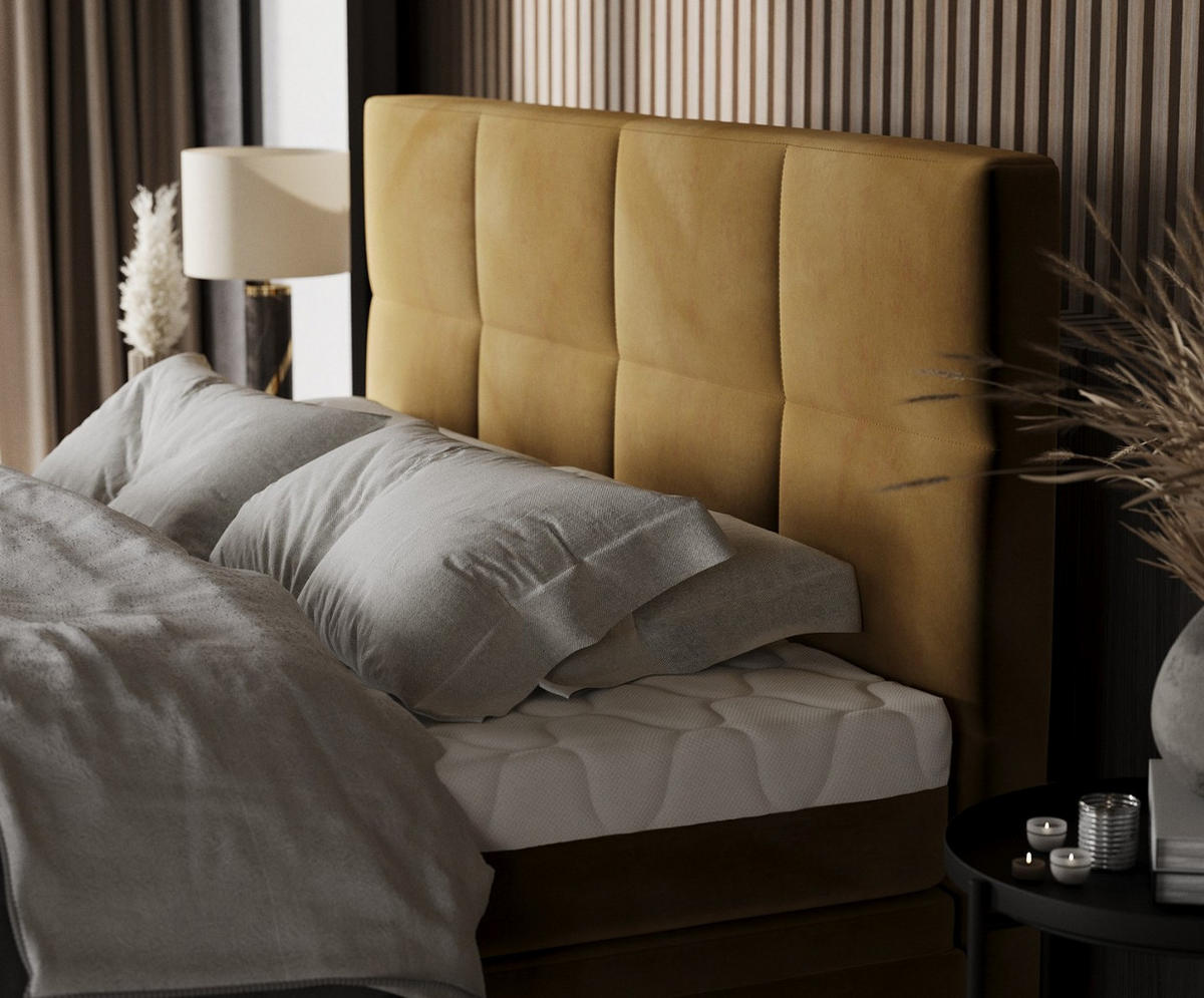 BOXBETT Tessa 180/200 cm Honiggelb im Kronos Stoff - Schwarz/Honig, Holz/Holzwerkstoff (180/200cm) - AltaBeds