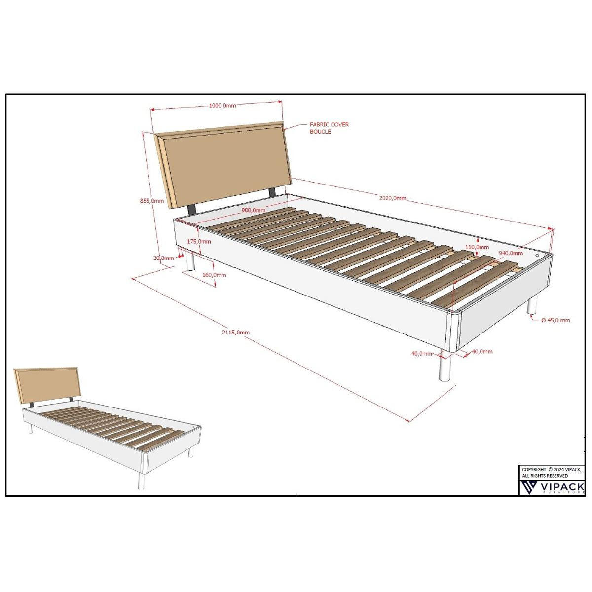 EINZELBETT 90x200 Keeley Buche Weiß Holz Polsterkopfteil Komfort - Weiß, Holz (90/200cm) - 58aufmkessel