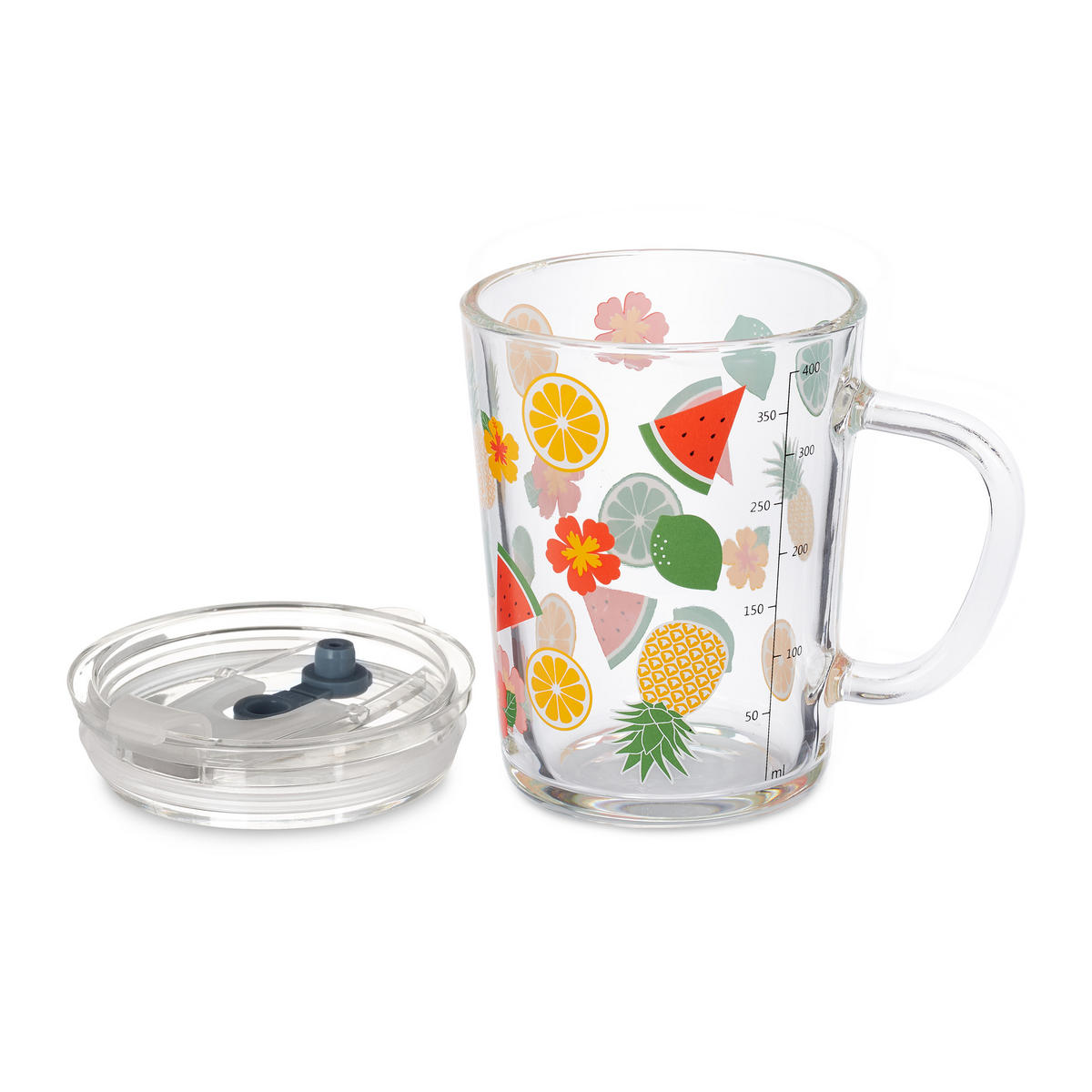 GLAS Transparent 2-pack med lock och sugrör 400 ml - Transparent, Glas/Plast (0.4L) - Relaxdays