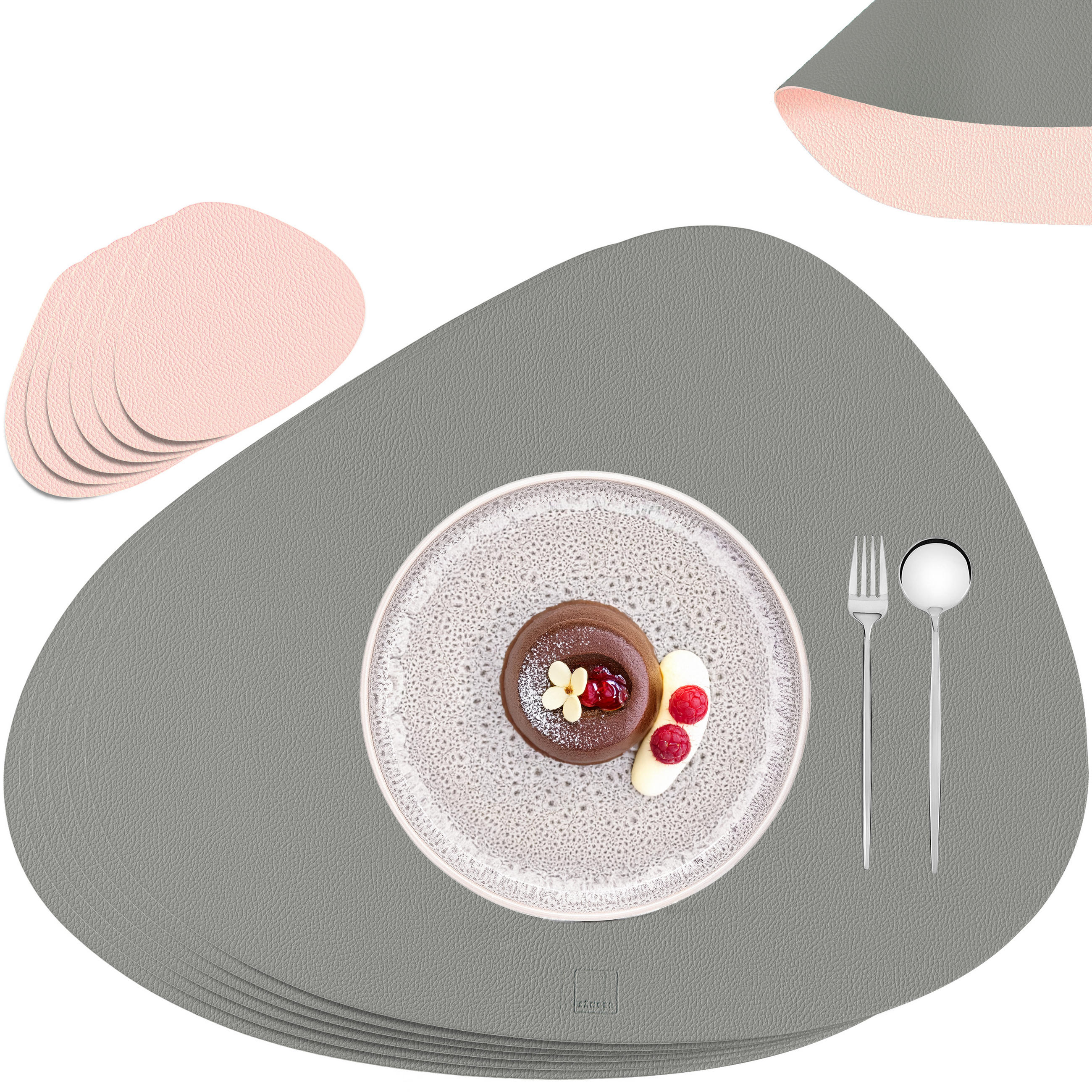 TISCHSET - Kunstleder - Doppelseitig - Rosa/Grau - Organisch - 44x37cm - 12 Stück - Rosa, Kunststoff (44/37cm) - Sänger