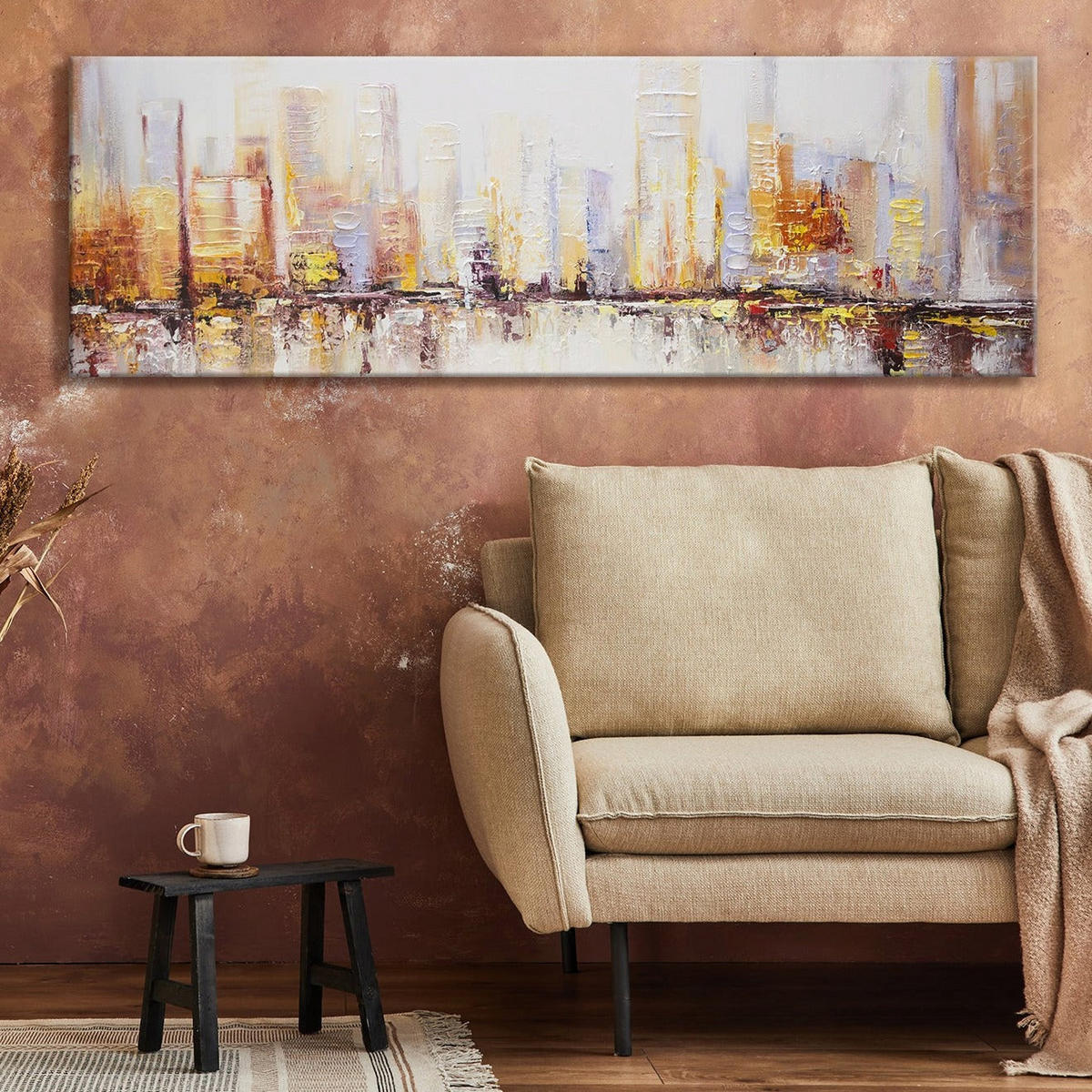 GEMÄLDE Morgens in Megapolis auf Keilrahmen 180x60 cm - Braun, Holz (180/60cm) - YS-art gallery