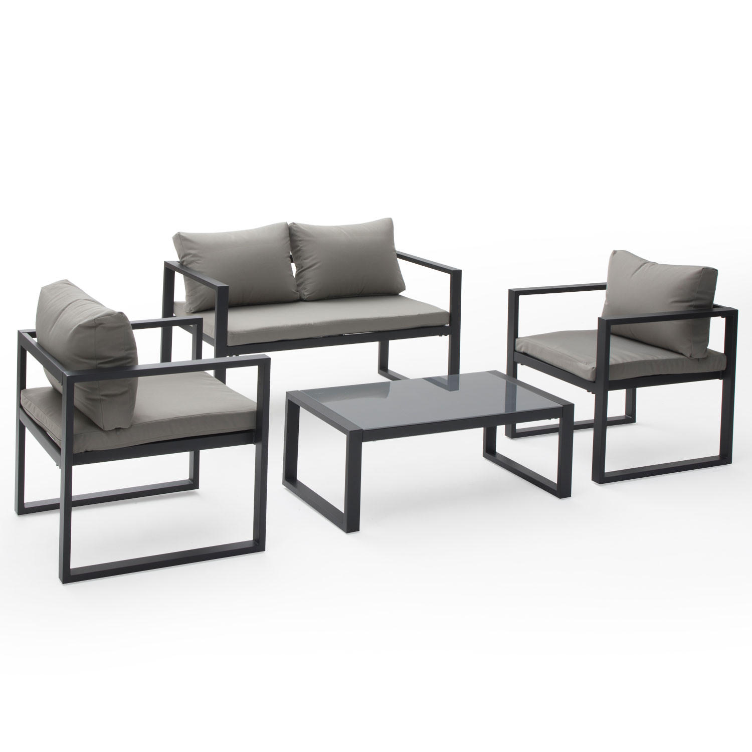 GARTENMÖBEL Ibiza Grau und anthrazit 4er-Set - Anthrazit, Metall - Happy Garden